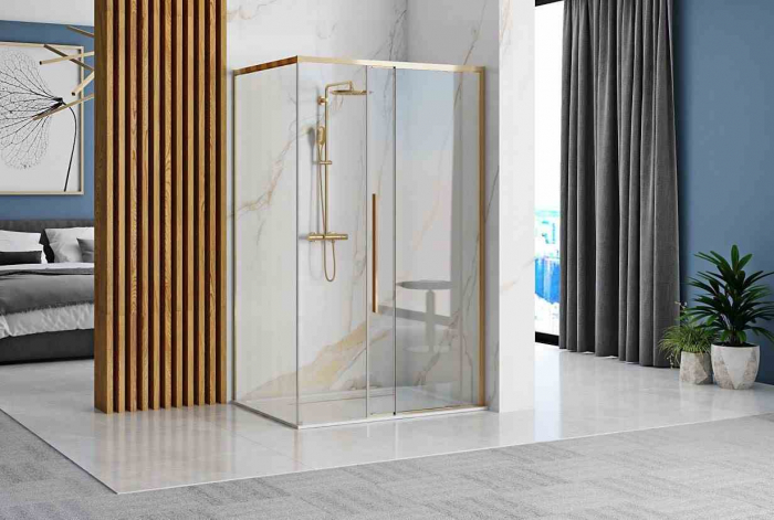 Cabină de duș culisantă de colț mărime 120x90 cm culoare auriu lucios sticlă securizată de 6 mm model Solar Gold [5]