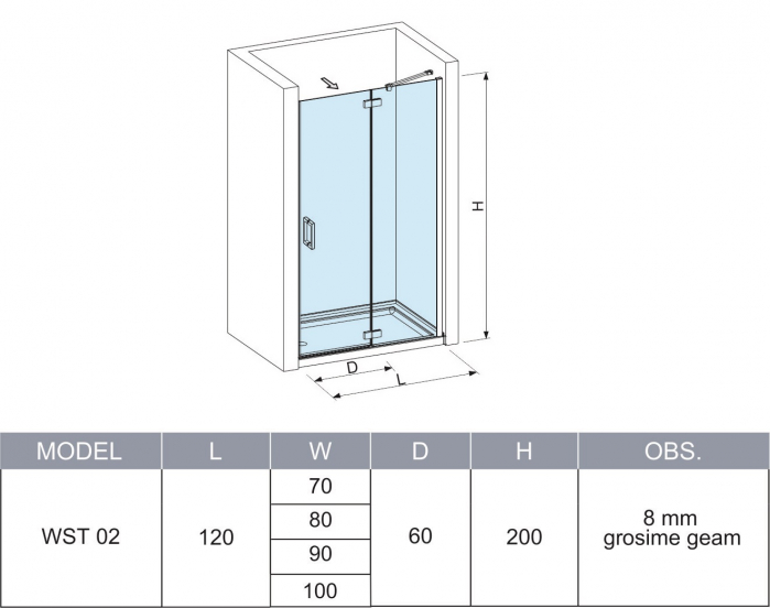 Ușă duș batantă 120 cm culoare neagră sticlă transparentă securizată WST 02 [4]