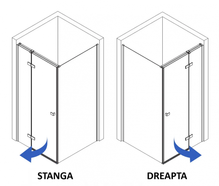 Cabină de duș batantă de colț mărime 120x90 cm finisaj auriu periat model Atlas Left Gold Brushed [6]