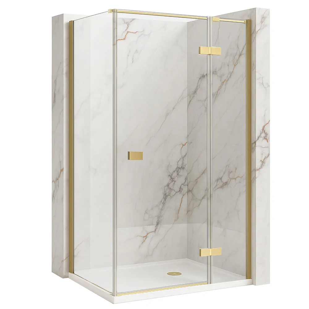 Cabină de duș batantă de colț mărime 80x90 cm finisaj auriu periat model Atlas Left Gold Brushed [1]