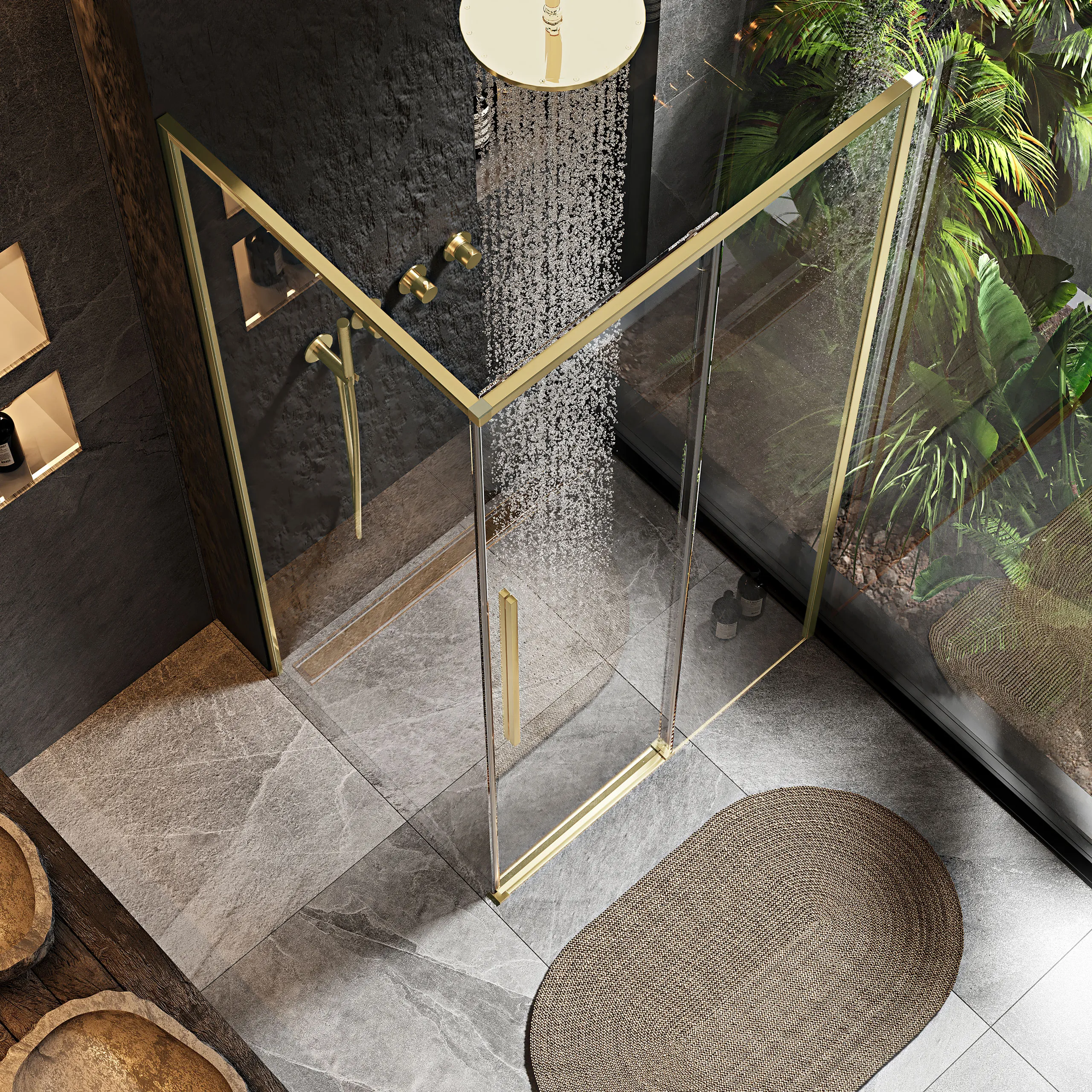 Cabină de duș culisantă de colț mărime 120x90 cm finisaj auriu periat sticlă securizată de 6 mm model Solar Gold Brush [4]