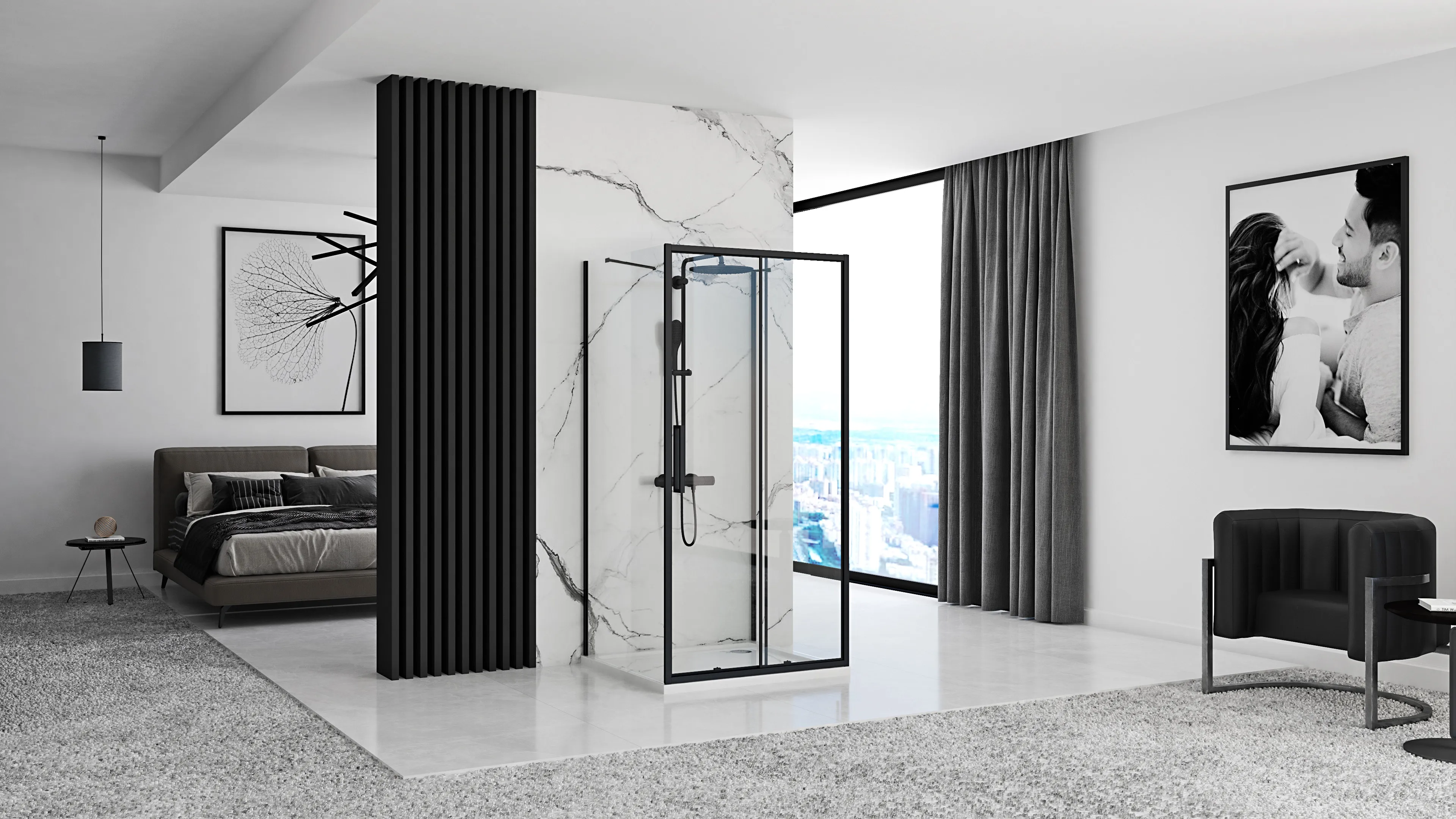 Cabină duș culisantă de perete mărime 110x90 cm culoare neagră model Rapid Slide Black [3]