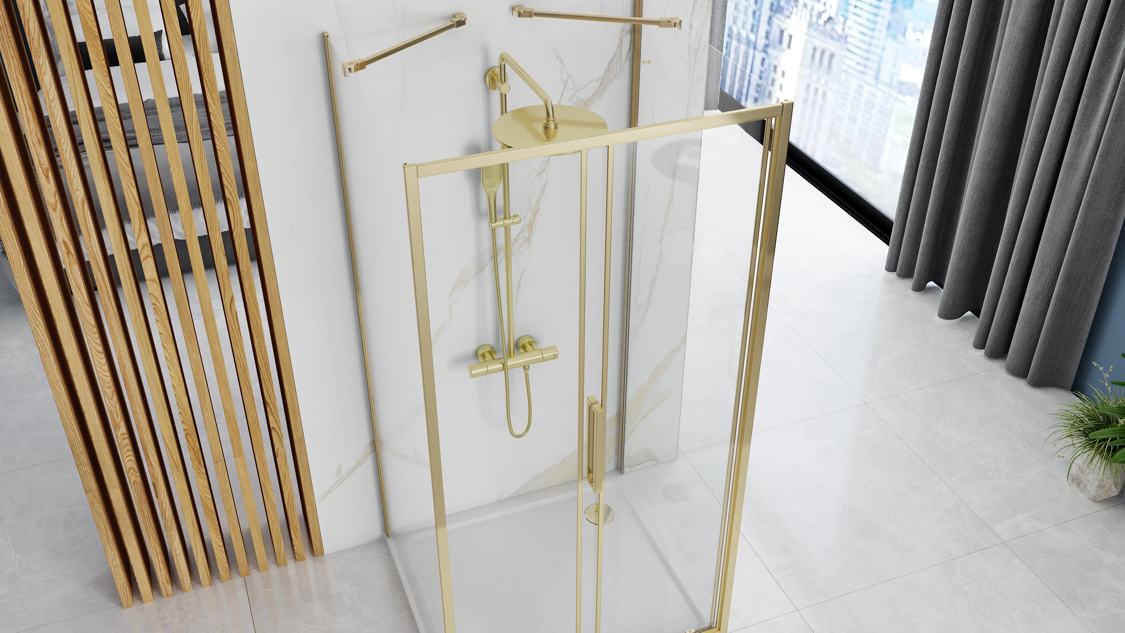 Cabină duș culisantă de perete mărime 110x90 cm culoare auriu model Rapid Slide Gold [2]