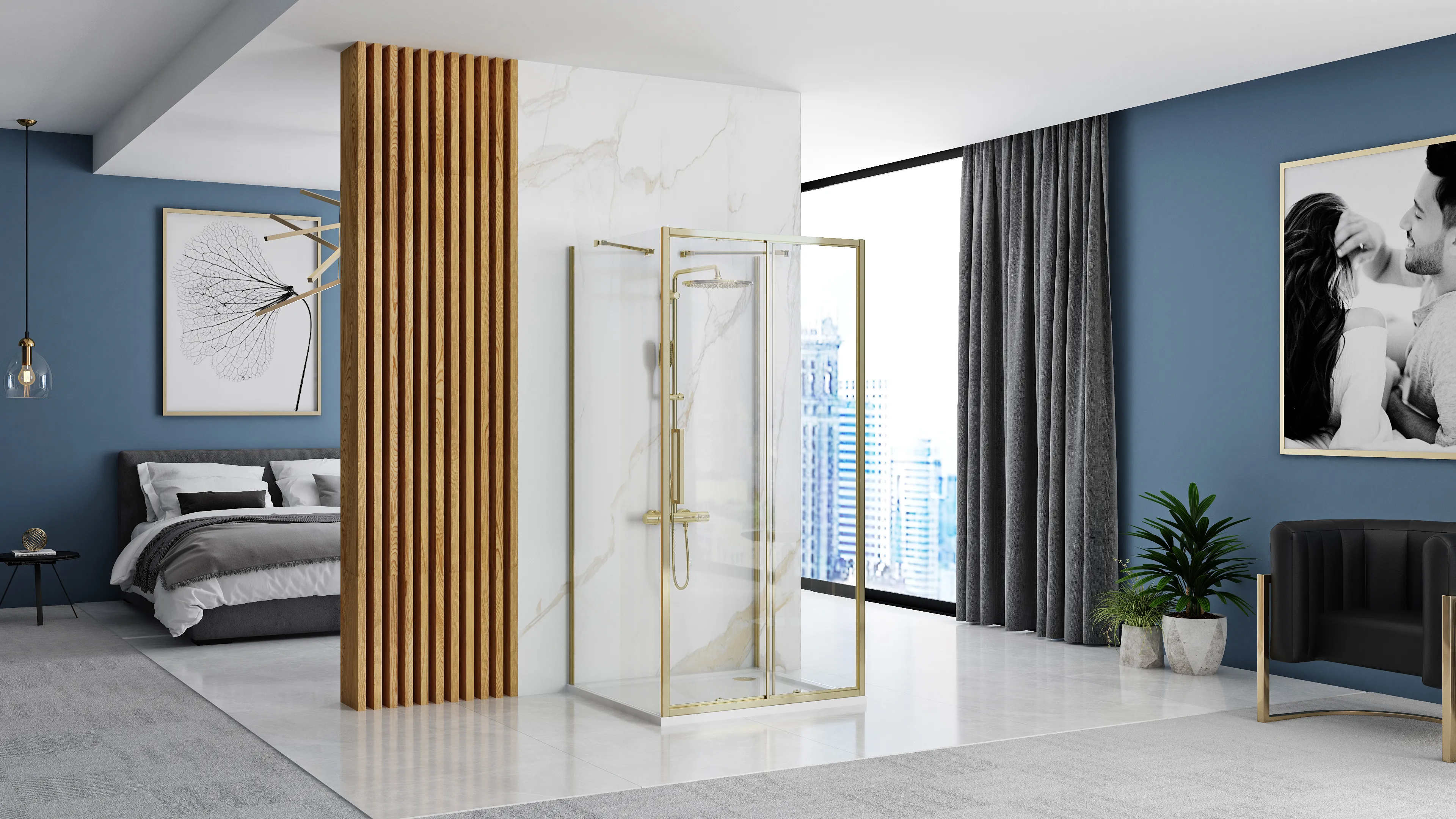 Cabină duș culisantă de perete mărime 110x90 cm culoare auriu model Rapid Slide Gold [4]