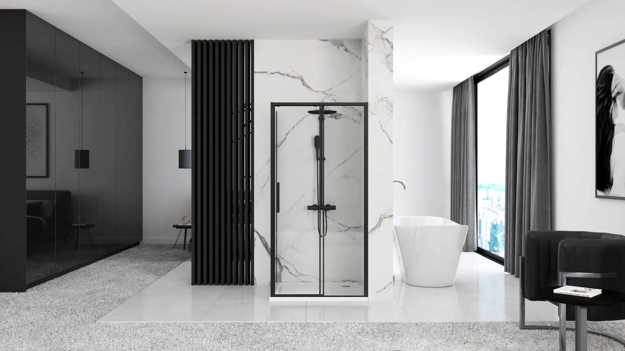 Cabină de duș culisantă de colț mărime 160x90 cm culoare neagră model Rapid Slide Black [5]