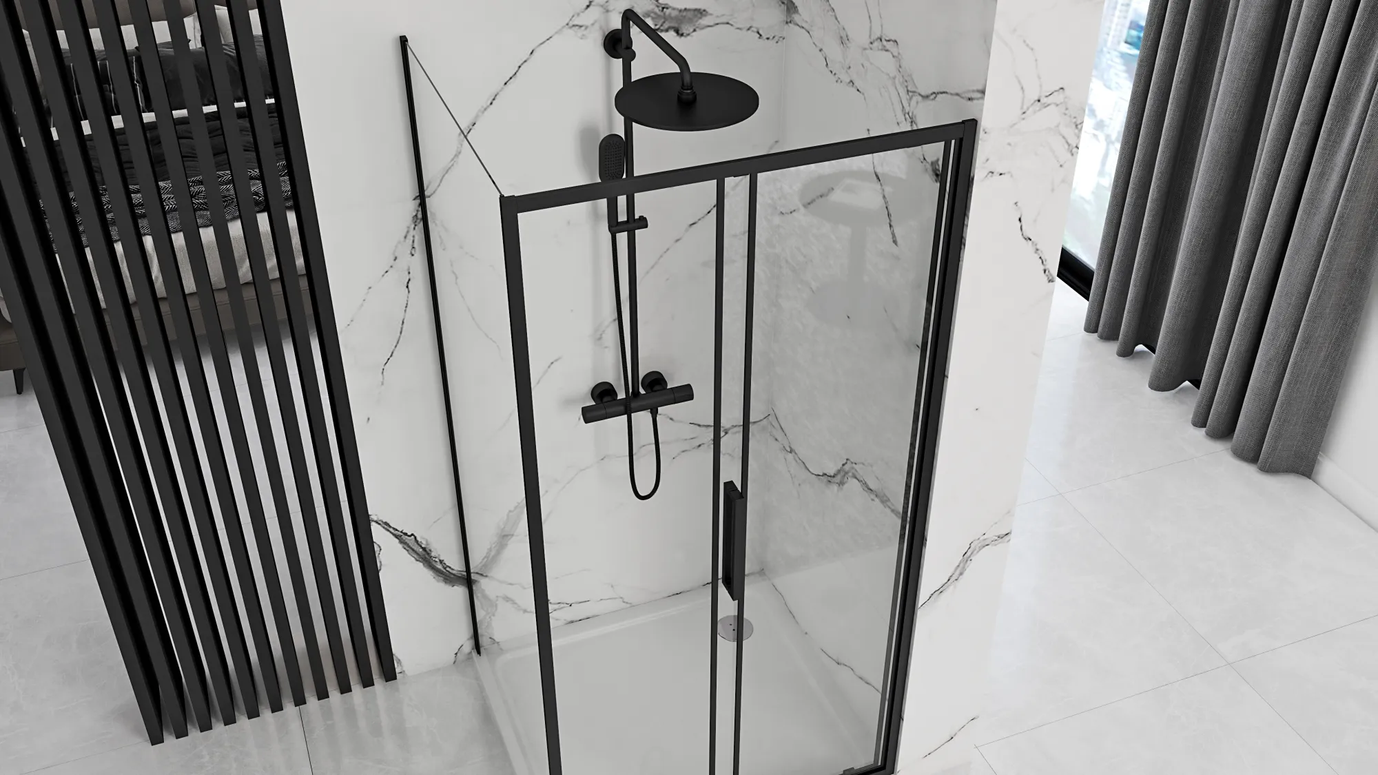 Cabină de duș culisantă de colț mărime 160x90 cm culoare neagră model Rapid Slide Black [2]