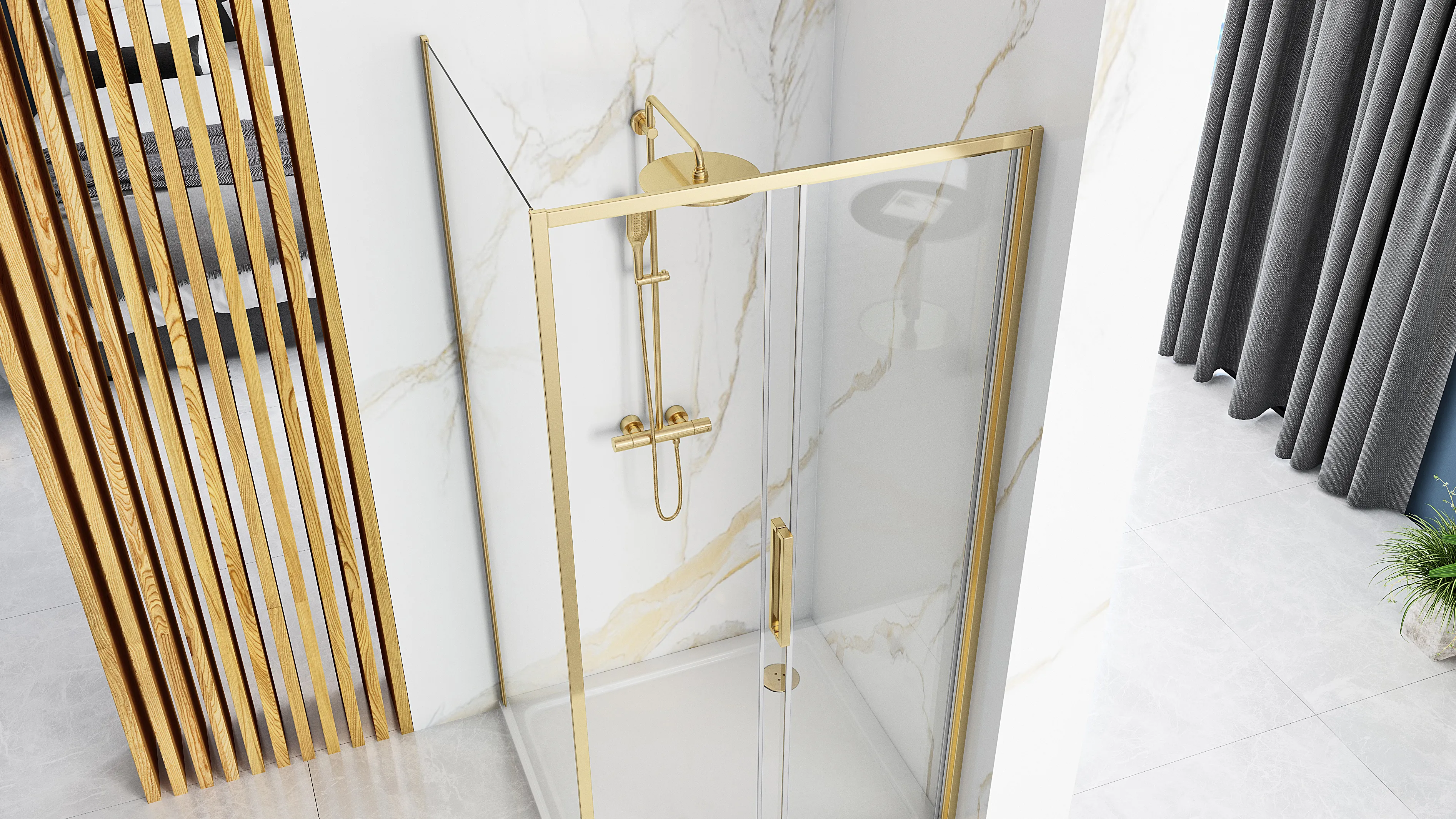 Cabină de duș culisantă de colț mărime 140x80 cm culoare auriu model Rapid Slide Gold [2]