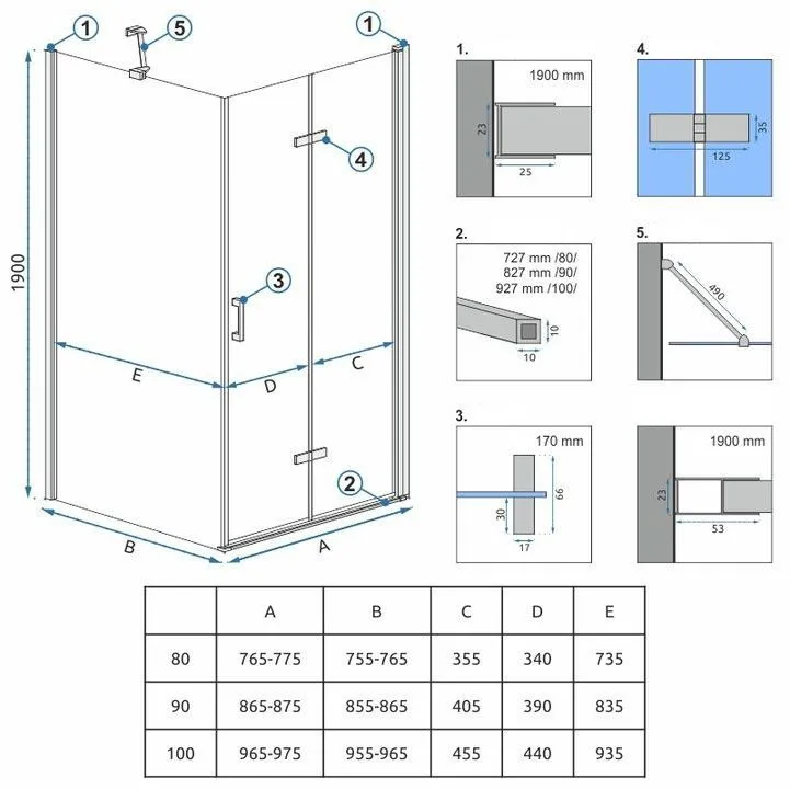 Cabină de duș pliabilă de colț mărime 80x80 cm culoare crom model Molier Chrome [5]