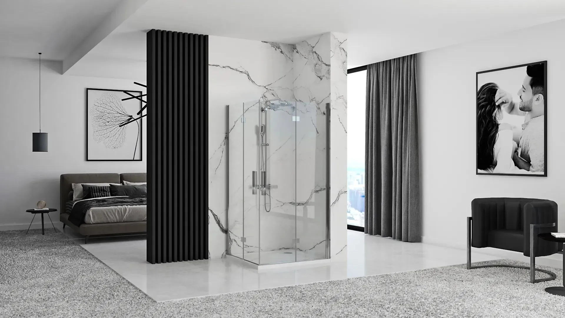 Cabină de duș pliabilă de colț mărime 90x90 cm culoare crom Molier Chrome Double [3]