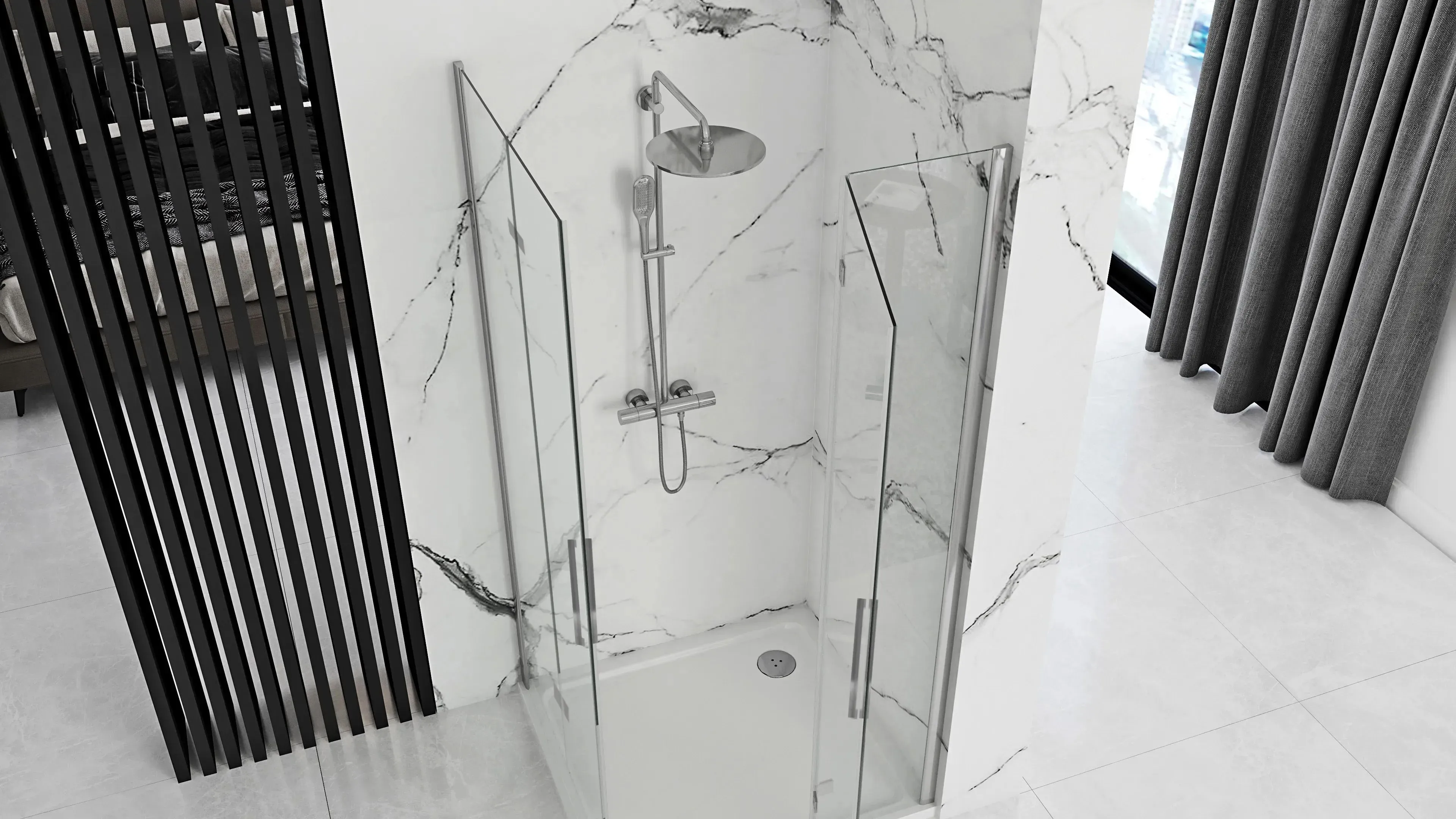 Cabină de duș pliabilă de colț mărime 90x90 cm culoare crom Molier Chrome Double [2]