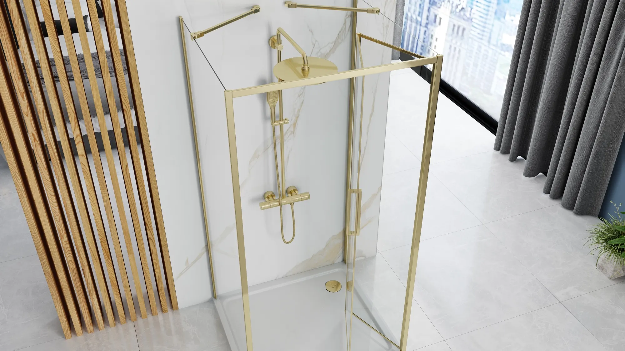 Cabină duș pliabilă de perete mărime 100x80 cm culoare auriu model Rapid Fold Gold [2]