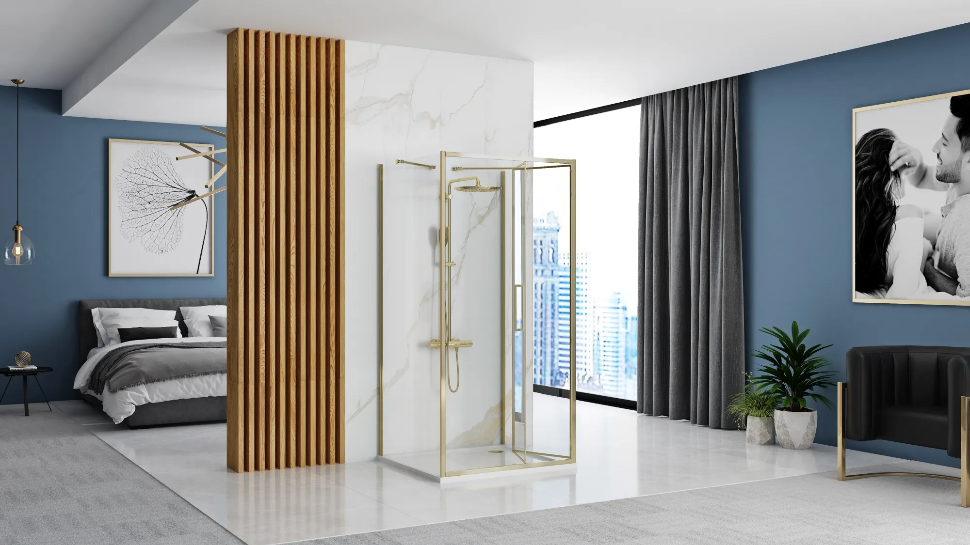 Cabină duș pliabilă de perete mărime 100x80 cm culoare auriu model Rapid Fold Gold [4]