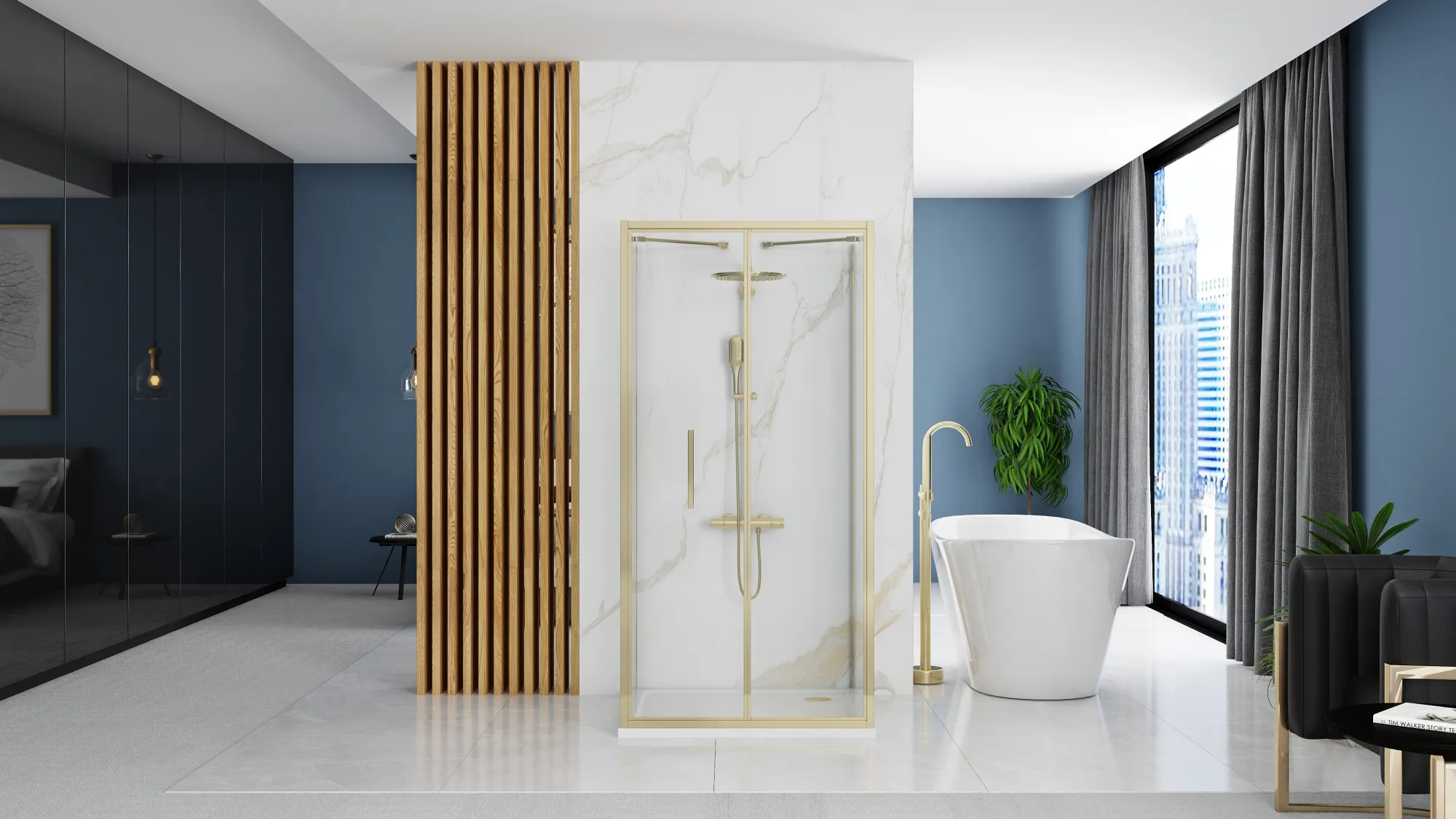 Cabină duș pliabilă de perete mărime 100x80 cm culoare auriu model Rapid Fold Gold [5]