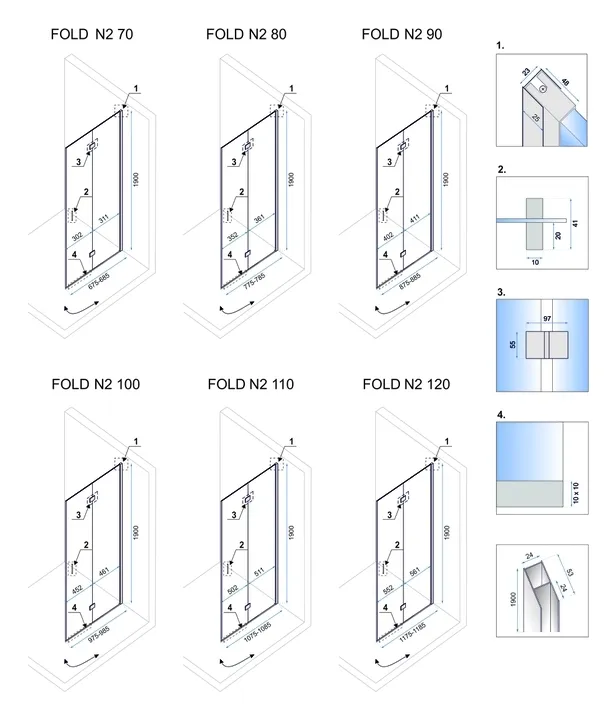 Cabină duș pliabilă de colț mărime 80x90 culoare crom Fold N2 Modul [7]