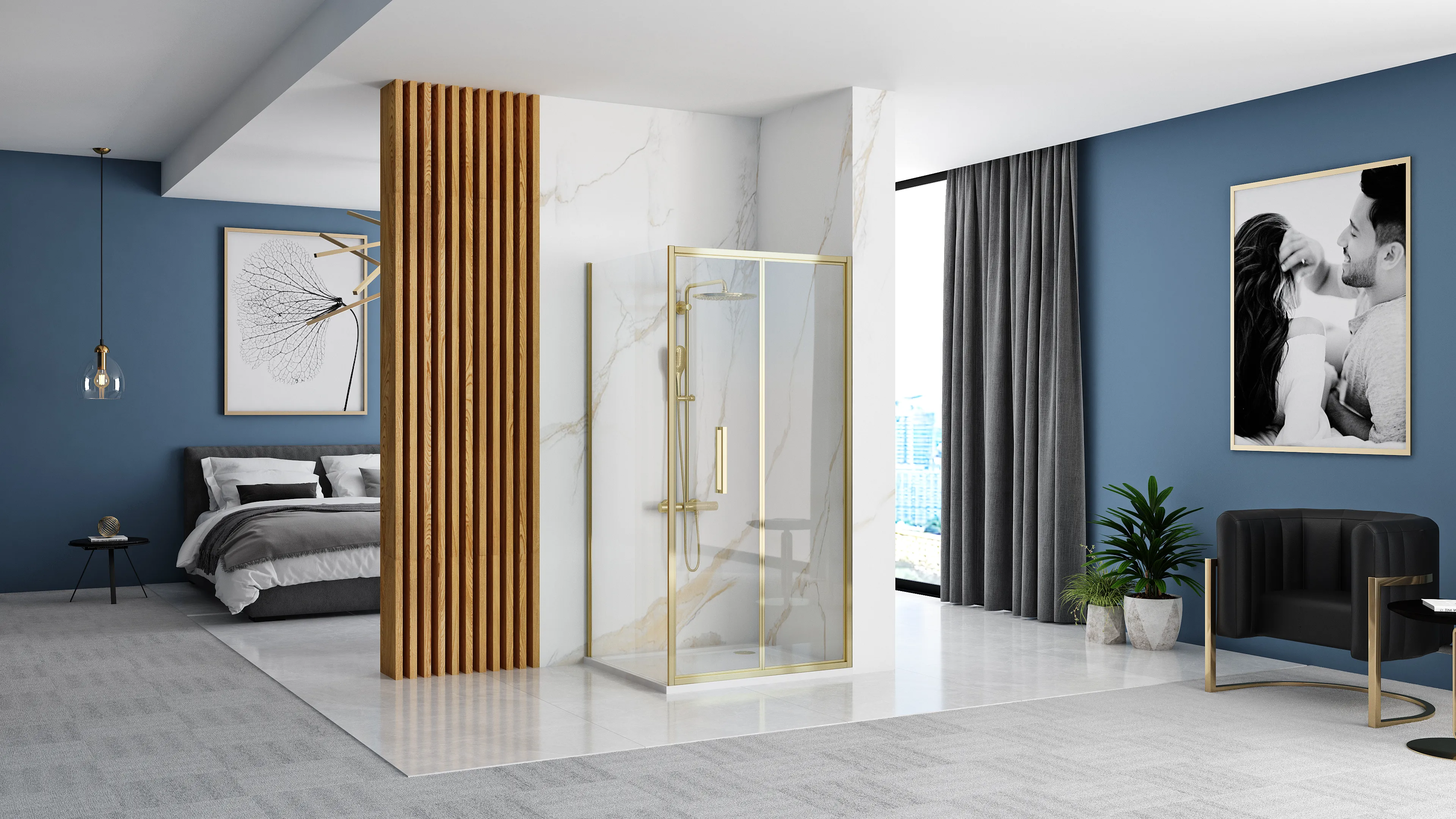 Cabină duș pliabilă de colț mărime 80x100 cm culoare auriu model Rapid Fold Gold [4]