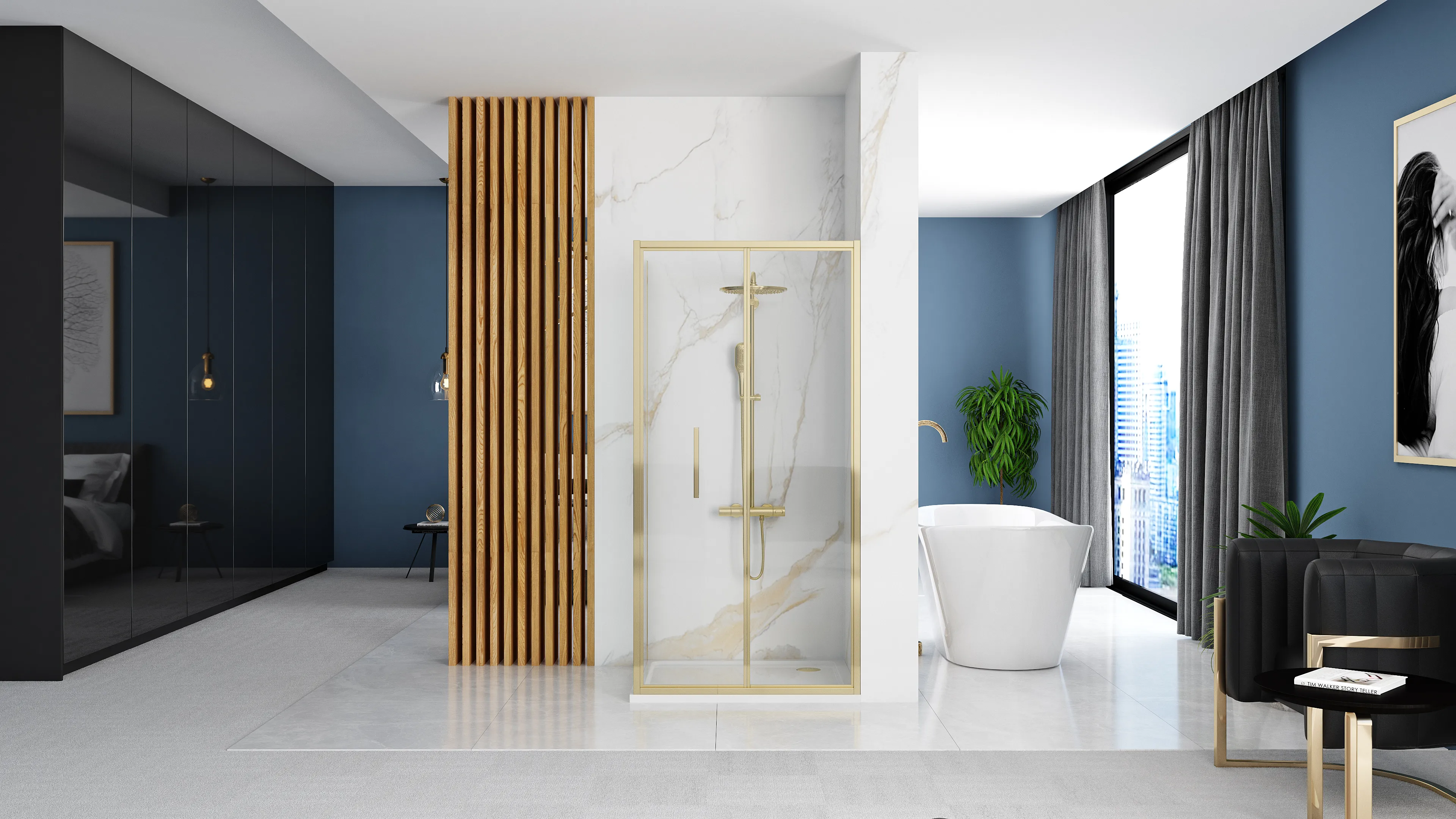 Cabină duș pliabilă de colț mărime 80x100 cm culoare auriu model Rapid Fold Gold [6]