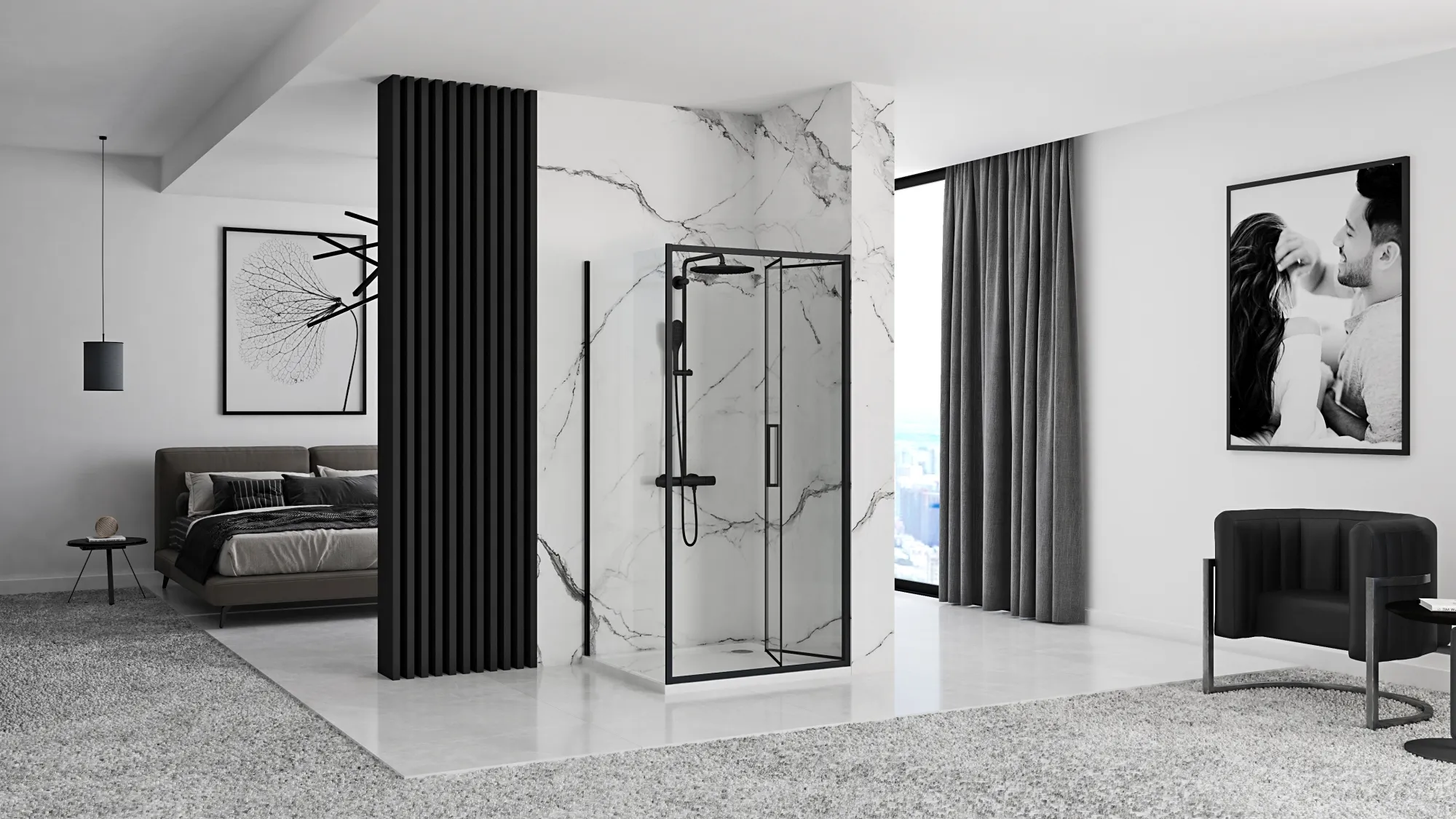 Cabină de duș pliabilă de colț mărime 90x90 cm culoare neagră model Rapid Fold Black [4]