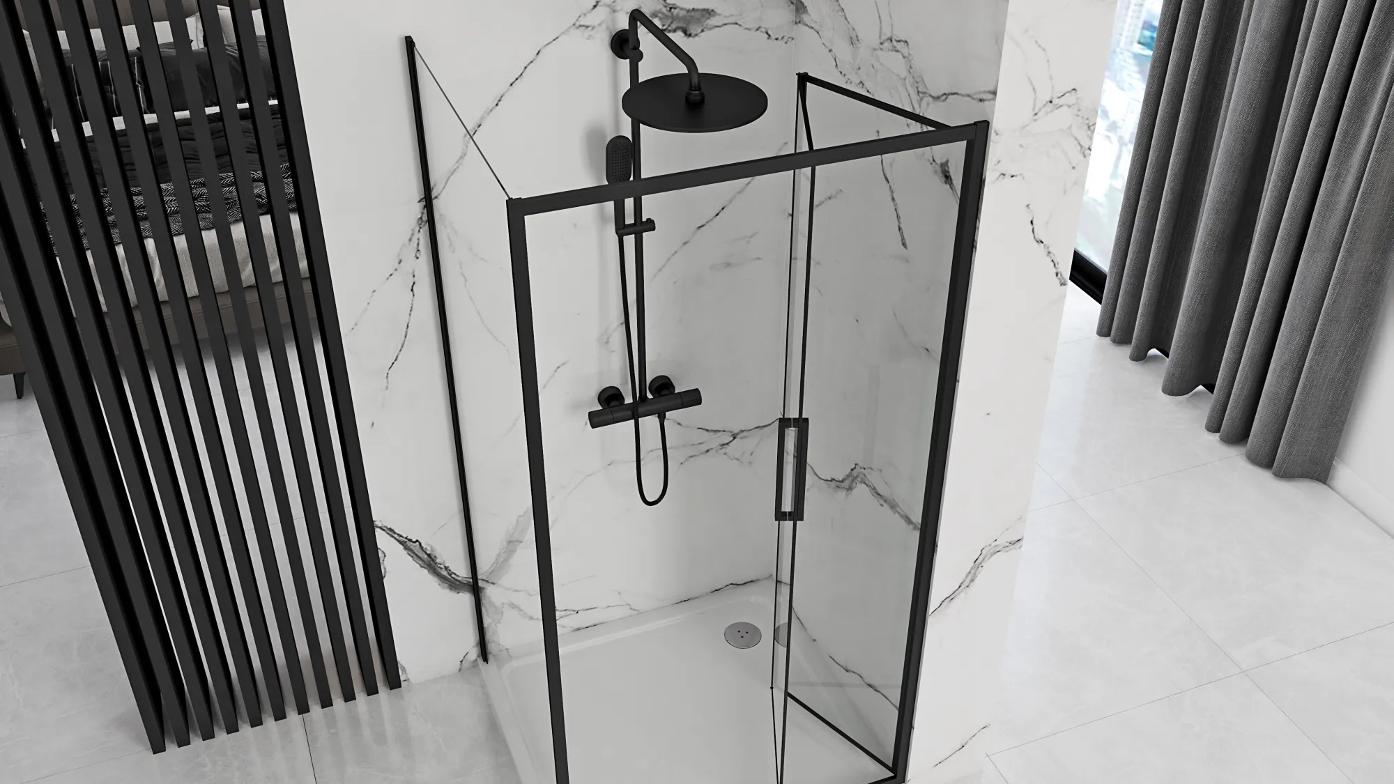 Cabină de duș pliabilă de colț mărime 90x90 cm culoare neagră model Rapid Fold Black [2]