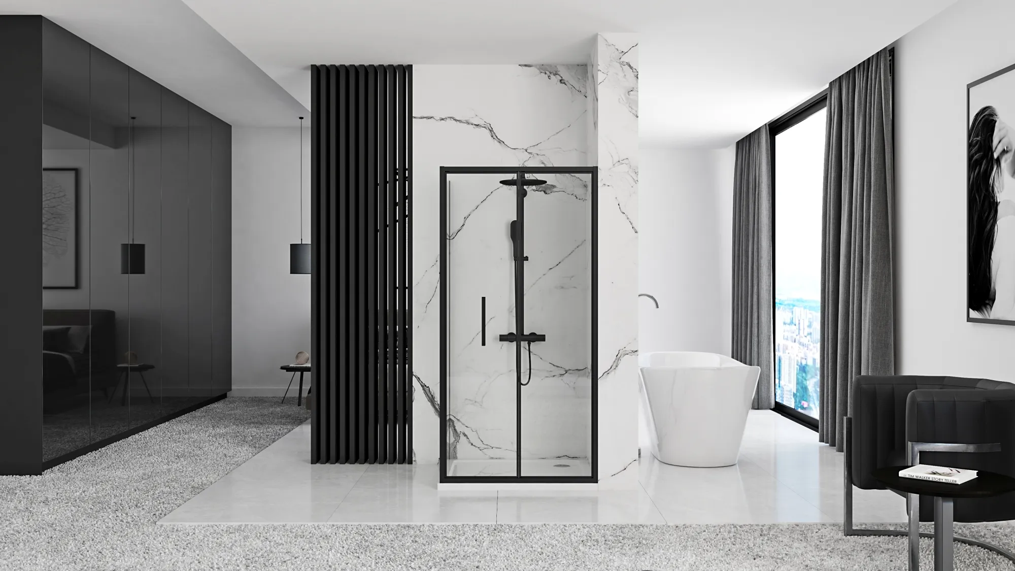 Cabină de duș pliabilă de colț mărime 90x90 cm culoare neagră model Rapid Fold Black [5]