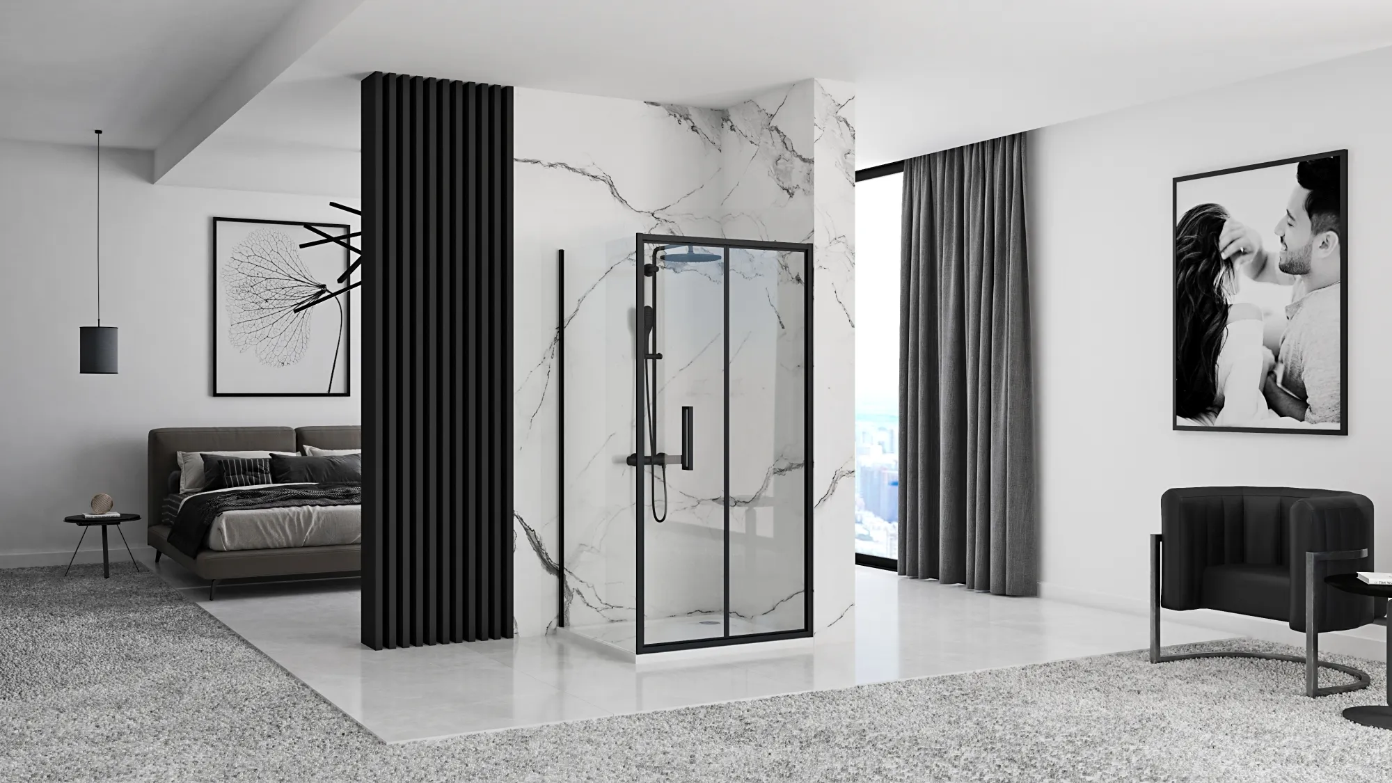 Cabină de duș pliabilă de colț mărime 90x90 cm culoare neagră model Rapid Fold Black [3]