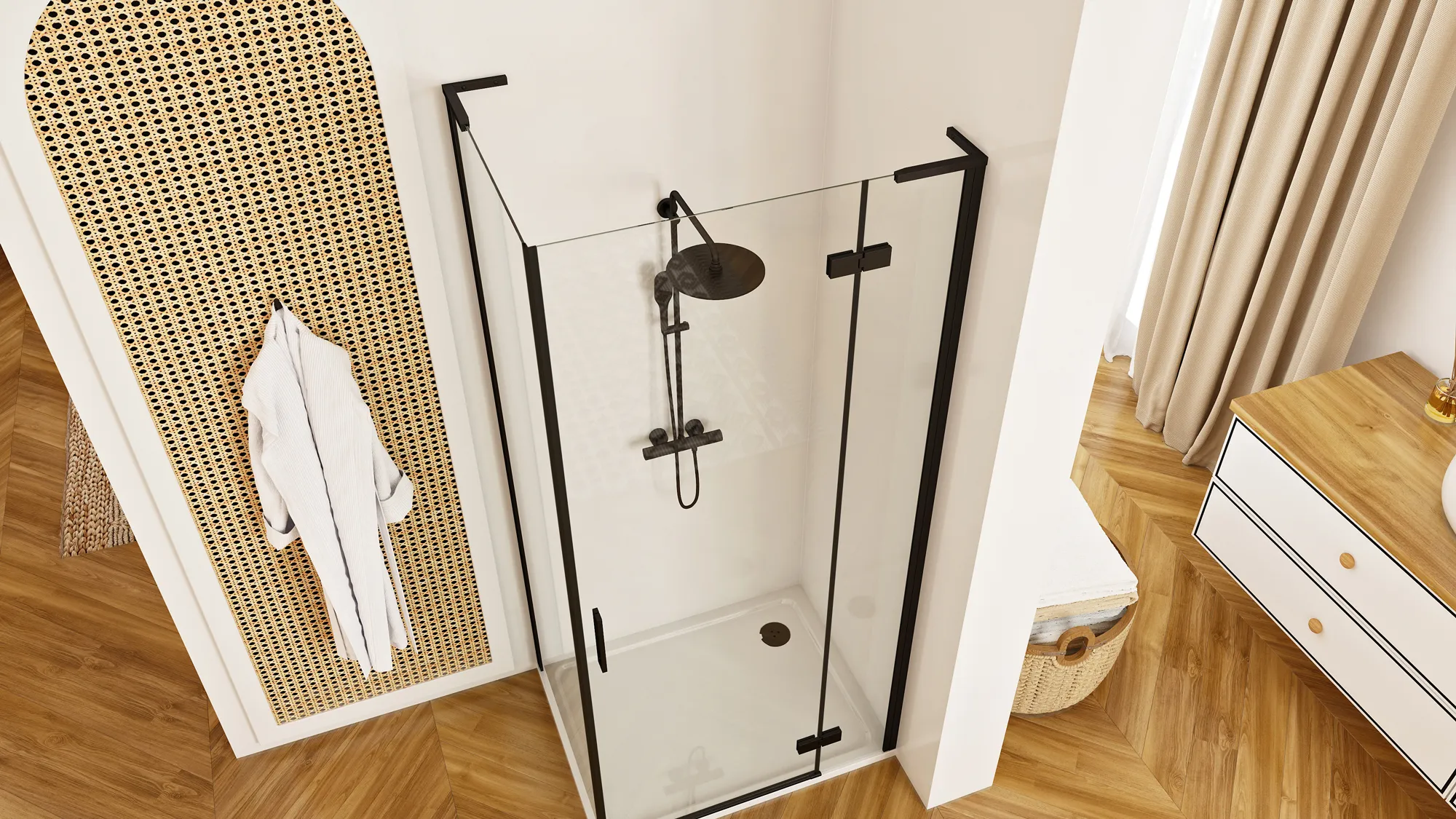 Cabină duș batantă de colț mărime 90x80 cm culoare neagră model Hugo Black [5]