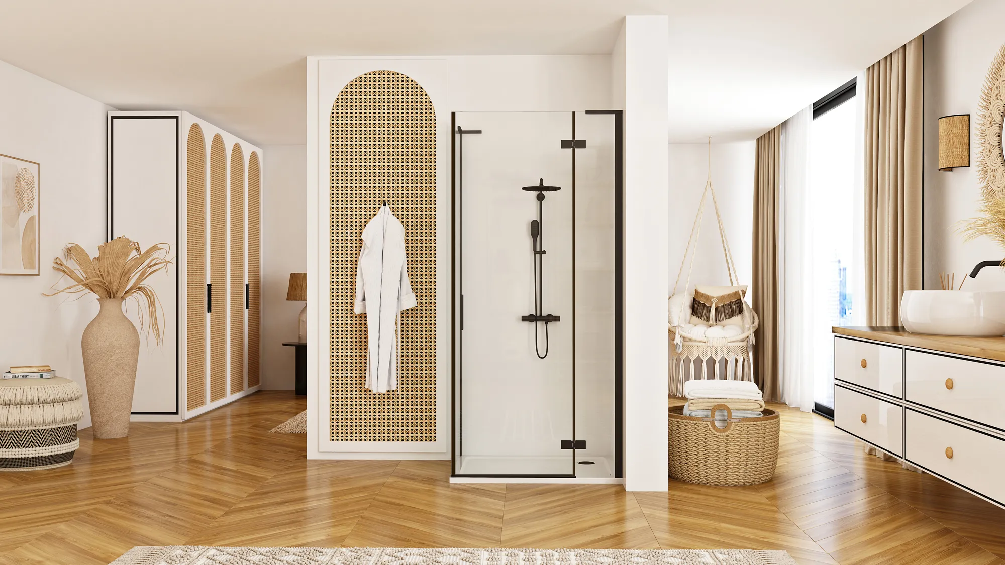 Cabină duș batantă de colț mărime 90x80 cm culoare neagră model Hugo Black [4]