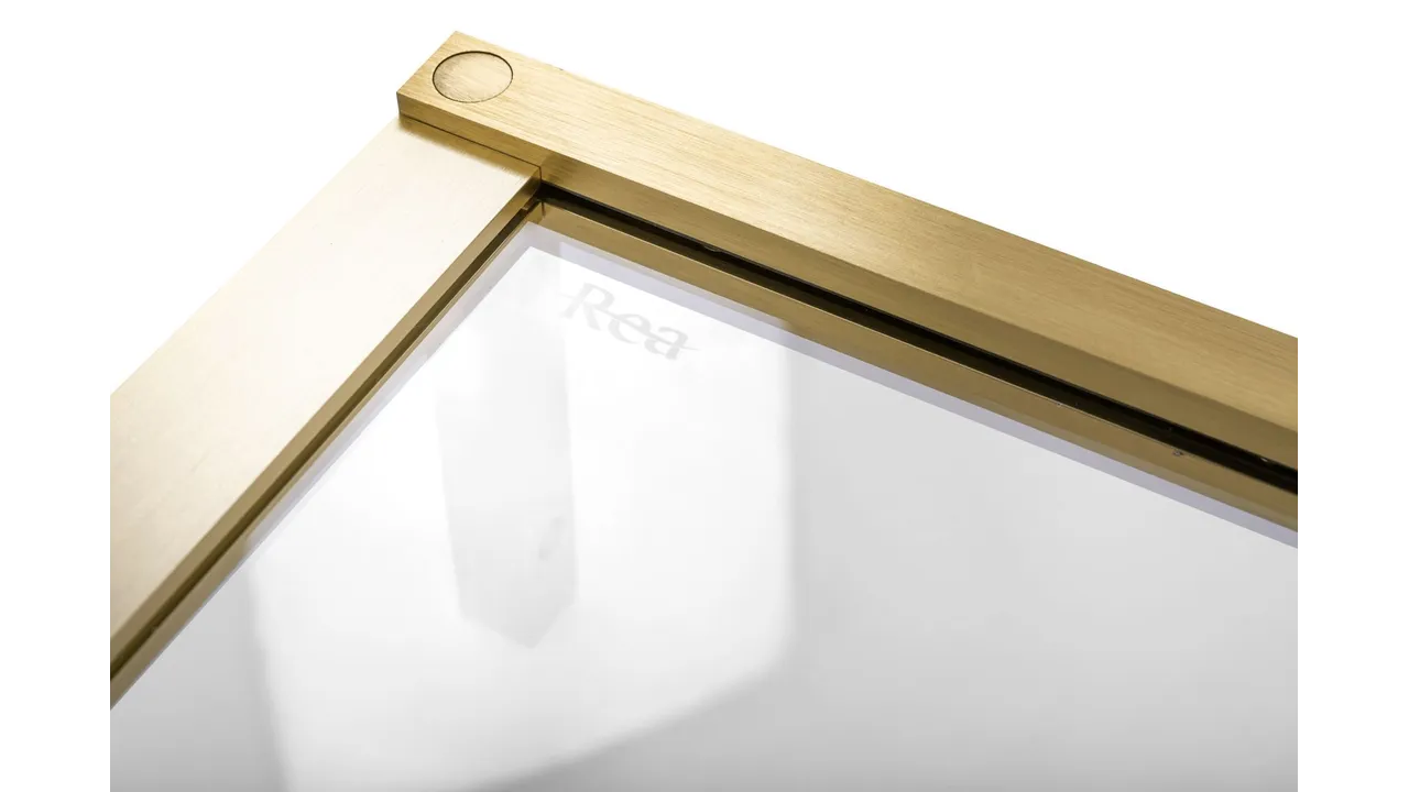 Cabină de duș batantă de colț mărime 90x90 culoare auriu periat sticlă securizată de 6 mm model Hugo Double Gold Brush [6]