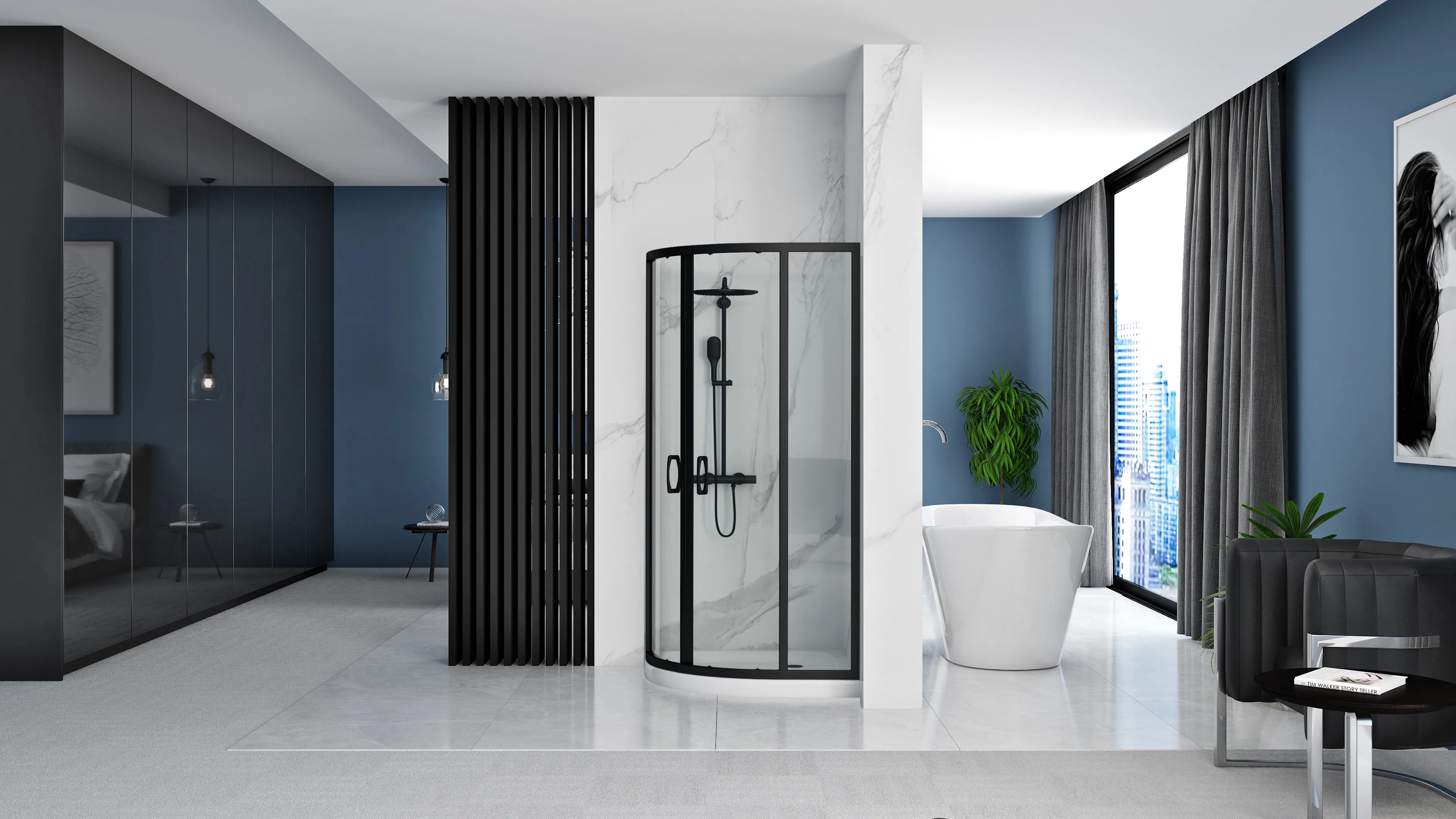 Cabină duș culisantă de colț mărime 80x100 finisaj negru mat cu cadiță duș albă sticlă securizată de 8 mm model Look [5]