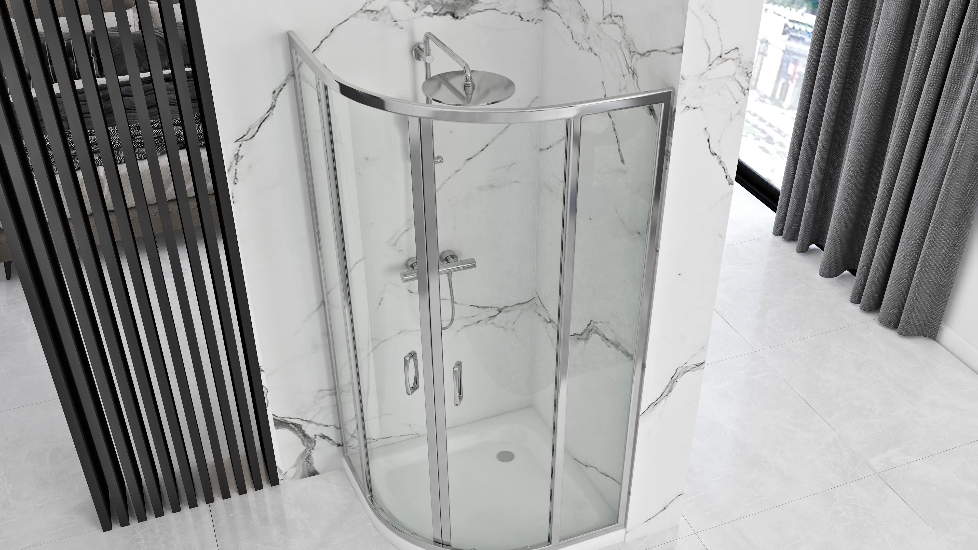 Cabină duș culisantă de colț mărime 80x80 culoare cromată cu cadiță duș albă Look [2]