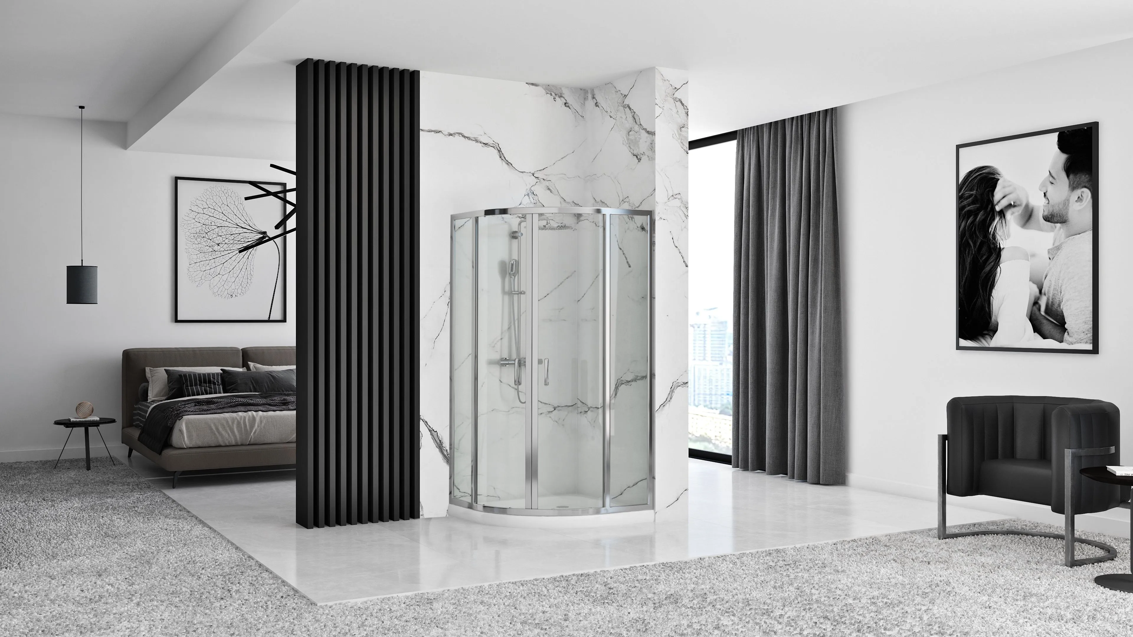 Cabină duș culisantă de colț mărime 80x80 culoare cromată cu cadiță duș albă Look [5]
