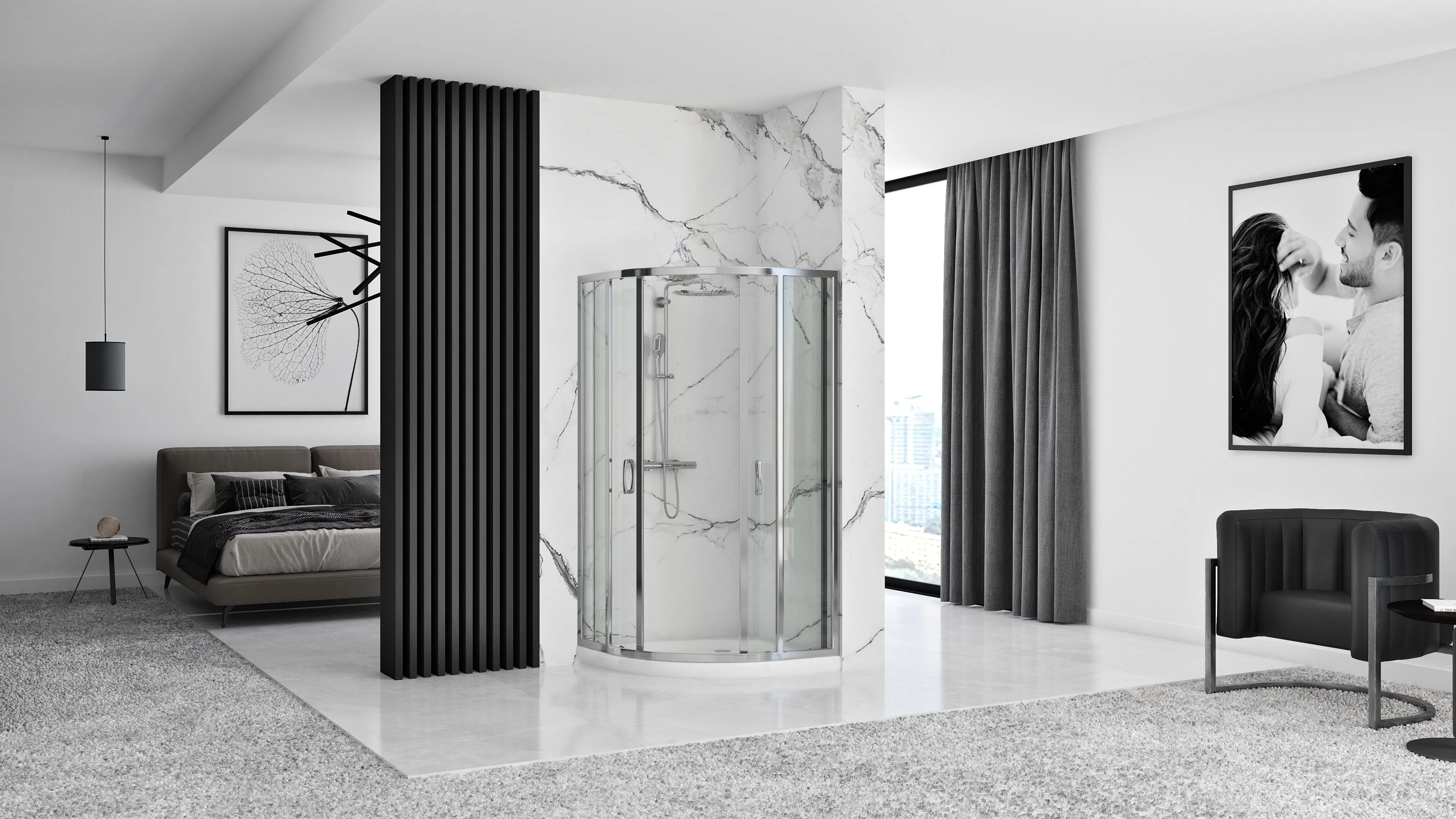 Cabină duș culisantă de colț mărime 80x80 culoare cromată cu cadiță duș albă Look [6]