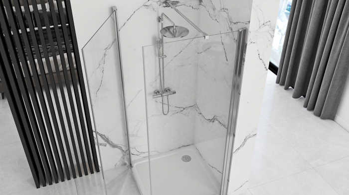 Cabină de duș batantă de colț mărime 90x90 cm culoare crom lucios sticlă securizată de 6 mm model Maxim Chrome Left [2]