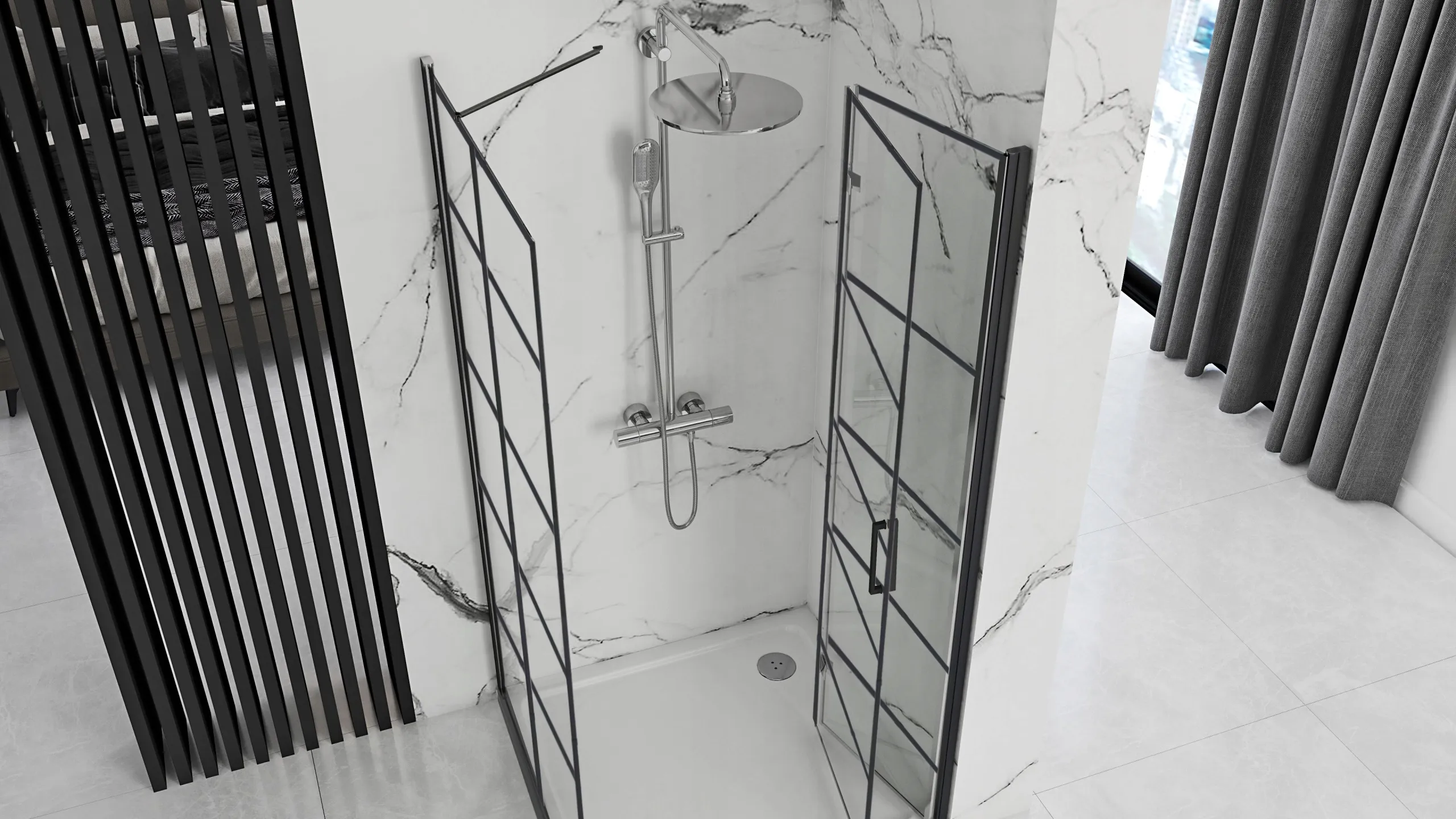 Cabină de duș pliabilă de colț mărime 90x90 cm culoare neagră model Molier Black [3]