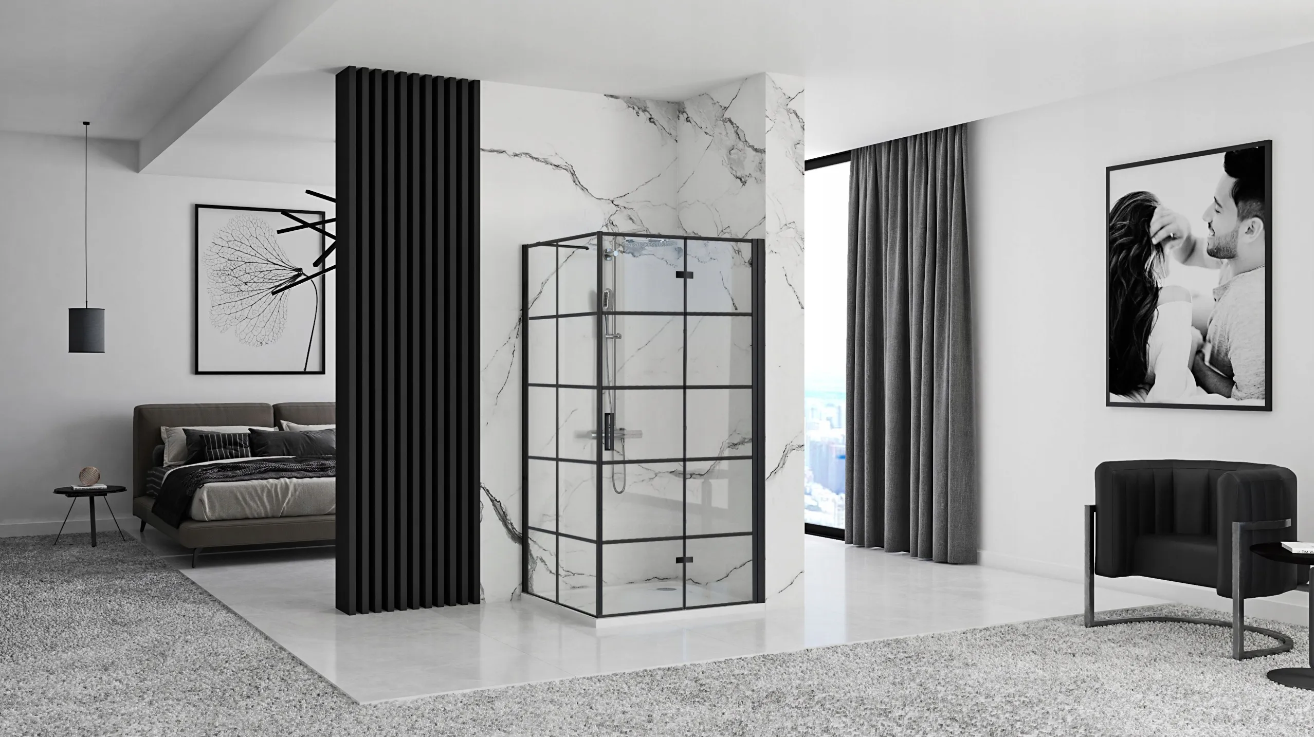 Cabină de duș pliabilă de colț mărime 90x90 cm culoare neagră model Molier Black [4]
