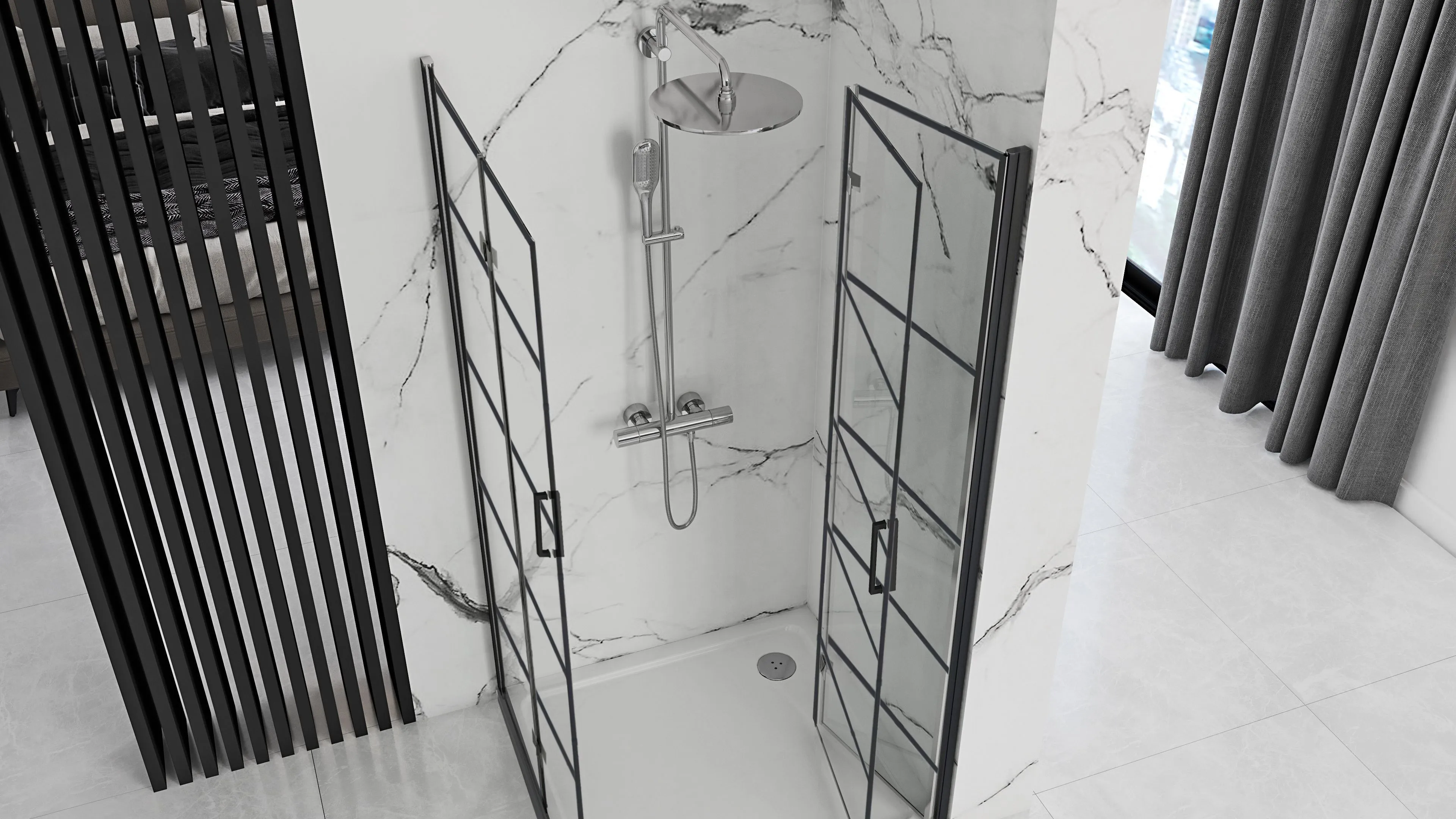 Cabină de duș pliabilă de colț mărime 80x100 culoare neagră Molier Double [2]