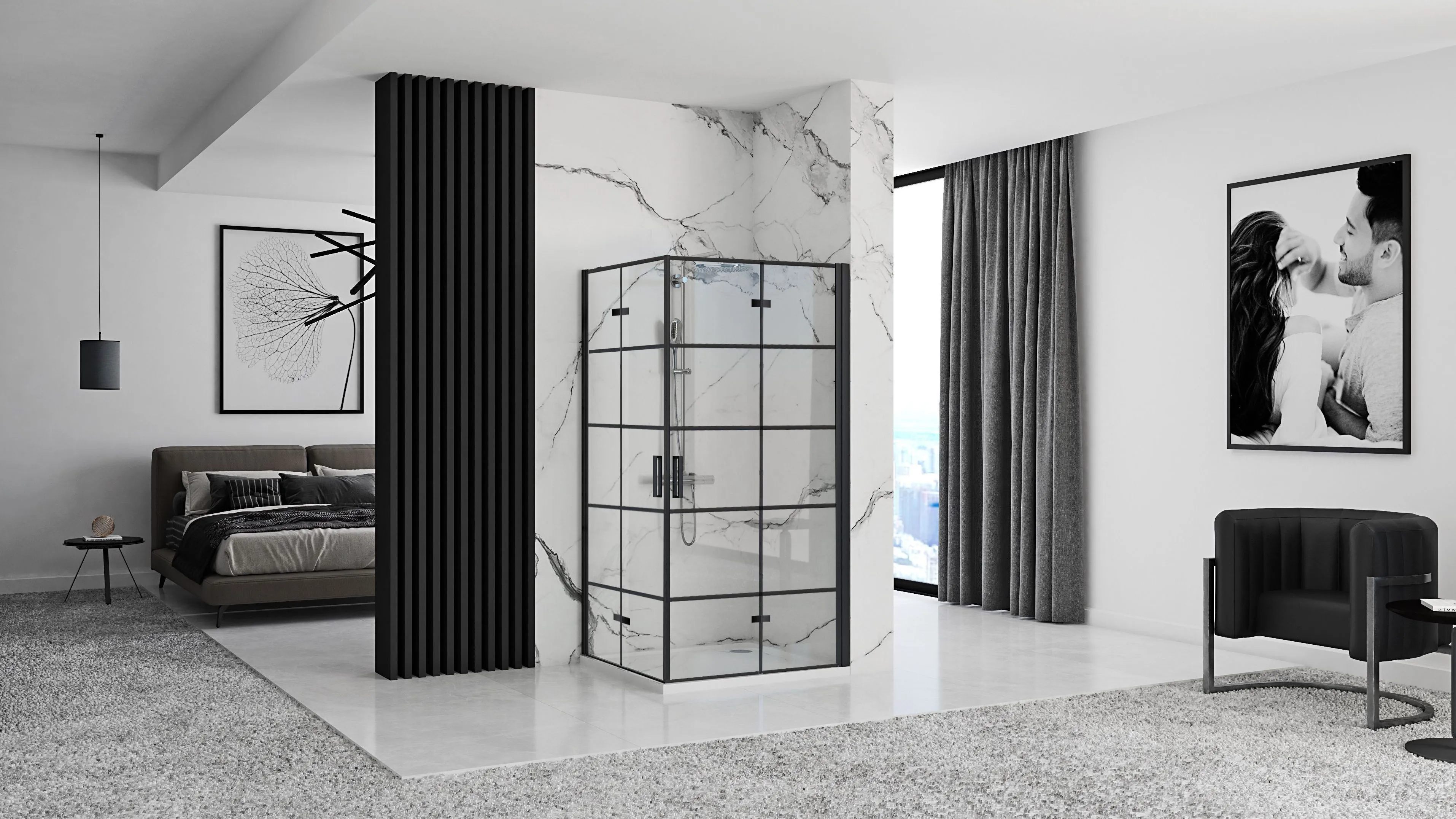 Cabină de duș pliabilă de colț mărime 80x100 culoare neagră Molier Double [3]
