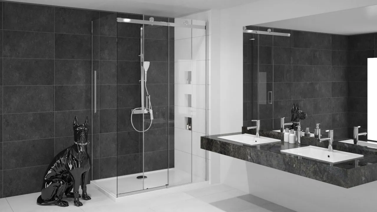 Cabină de duș culisantă de colț mărime 150x100 cm culoare crom lucios sticlă securizată de 8 mm model Nixon Chrome Left [2]
