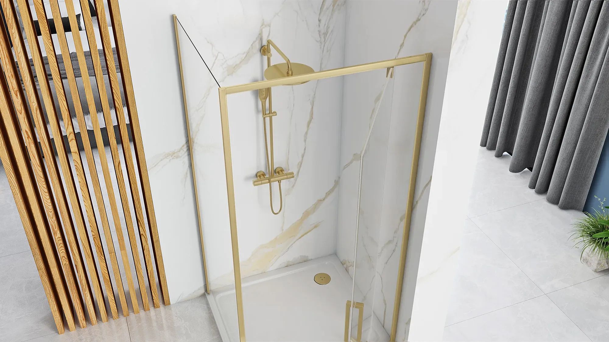 Cabină duș batantă de colț mărime 100x90 cm culoare auriu periat Rapid Swing [5]