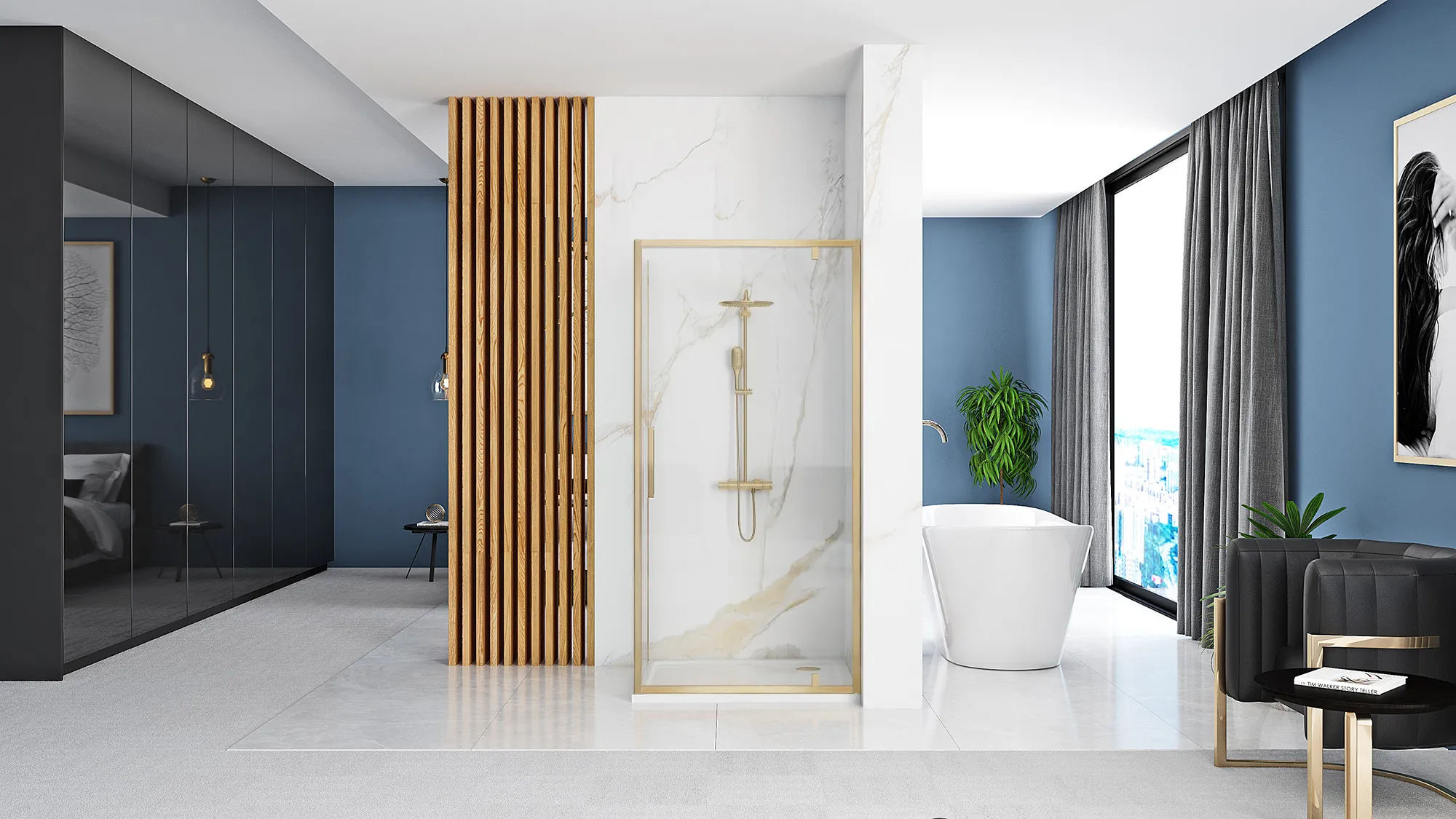 Cabină duș batantă de colț mărime 100x90 cm culoare auriu periat Rapid Swing [4]
