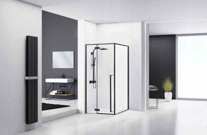 Cabină de duș batantă de colț mărime 100x80 cm culoare negru mat model Fargo Black Matt [2]