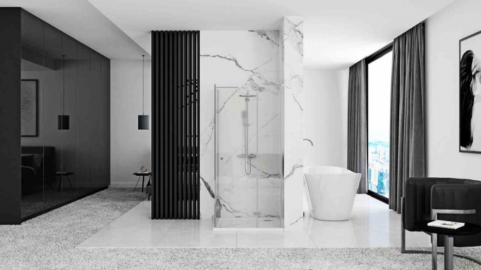 Cabină duș batantă de colț mărime 90x90 cm culoare crom lucios sticlă securizată de 6 mm model Madox Chrome [3]