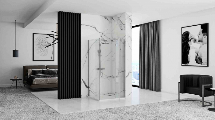 Cabină duș batantă de colț mărime 90x90 cm culoare crom lucios sticlă securizată de 6 mm model Madox Chrome [4]
