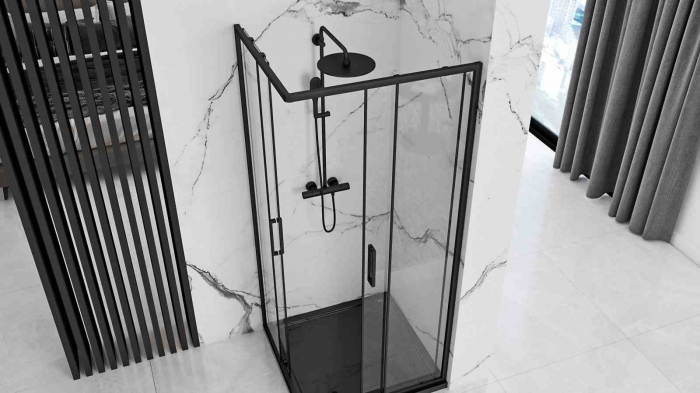 Cabină de duș culisantă de colț mărime 80x100 culoare neagră Punto [2]