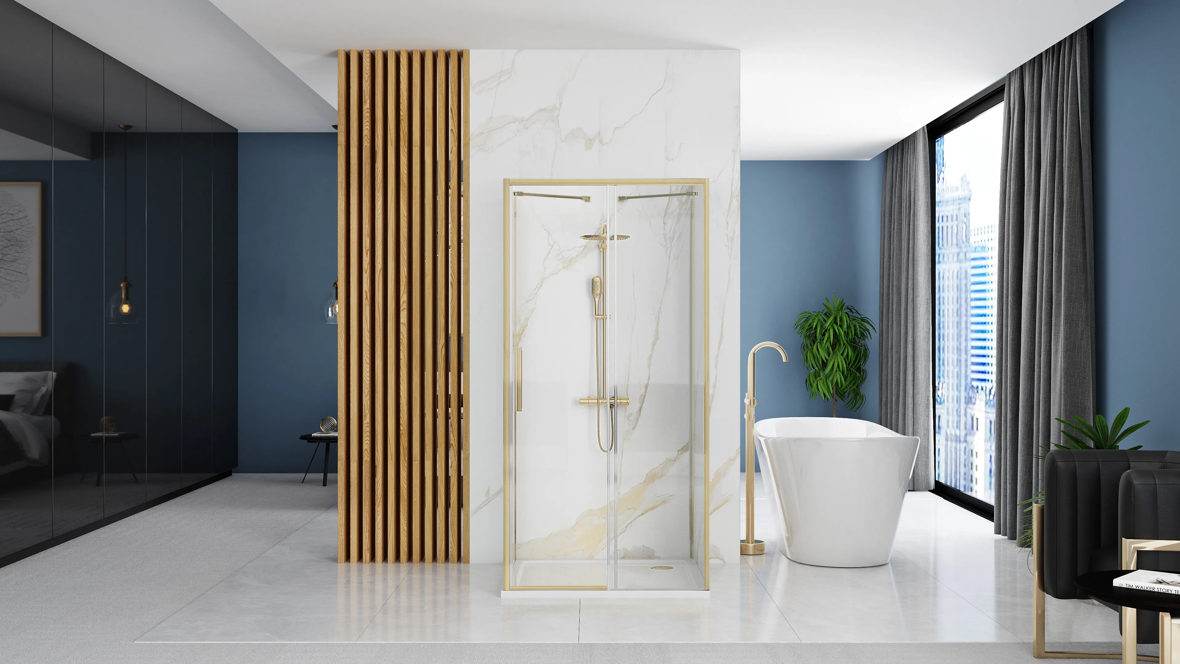 Cabină duș culisantă de perete mărime 120x80 cm culoare auriu periat model Rapid Slide [5]