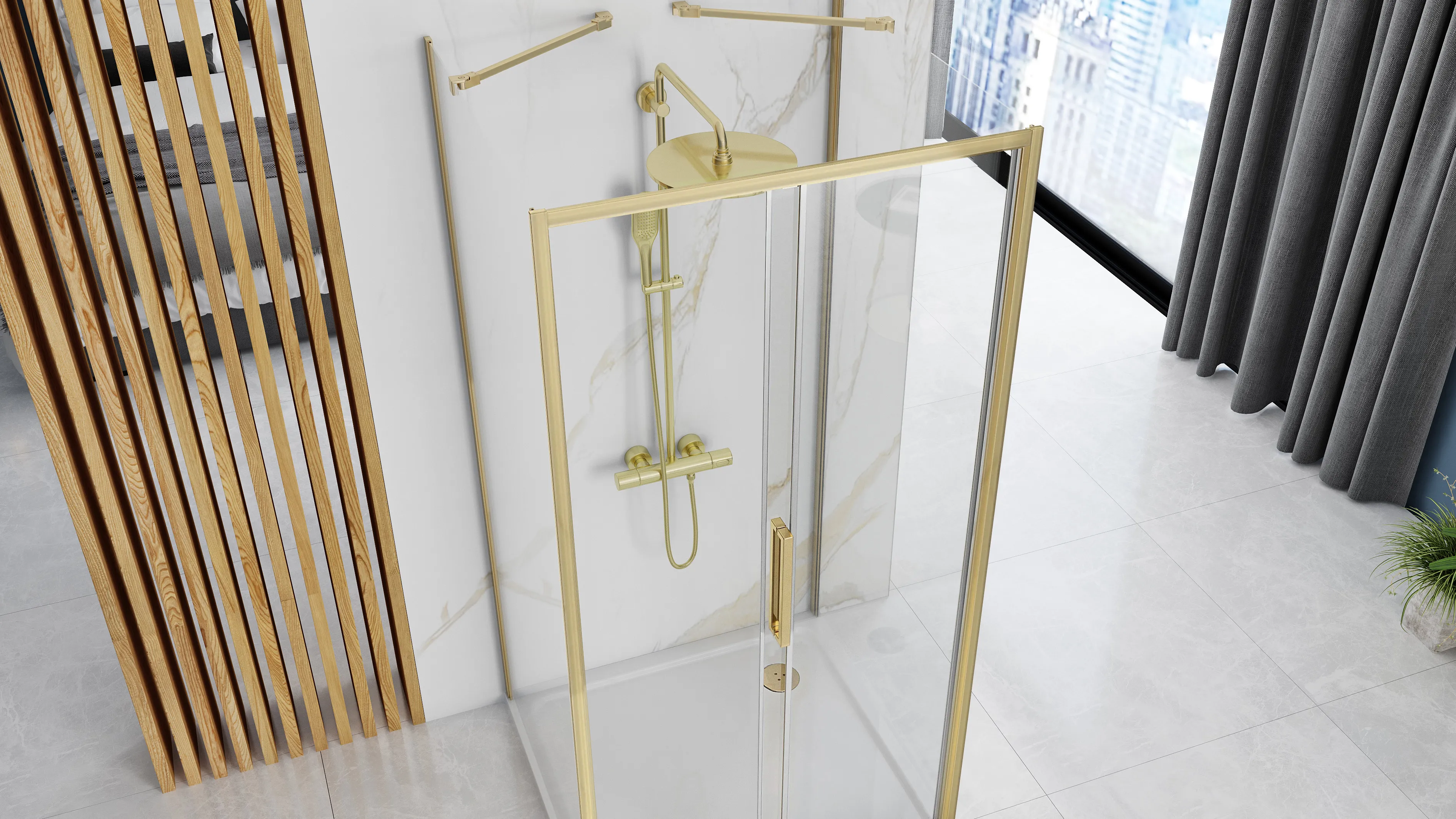 Cabină duș culisantă de perete mărime 120x80 cm culoare auriu periat model Rapid Slide [2]