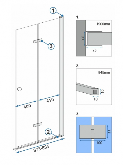Cabină duș pliabilă de colț mărime 90x90 culoare crom Fold N2 Modul [7]
