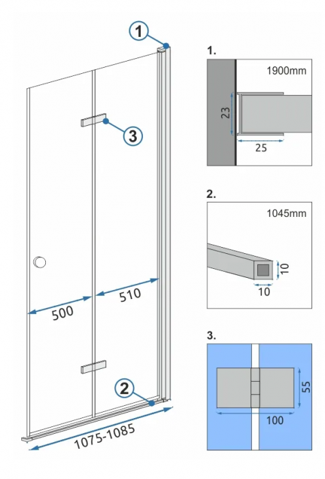 Cabină duș pliabilă de colț mărime 110x120 culoare crom Fold N2 Modul [7]
