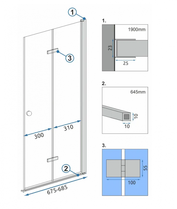 Cabină duș pliabilă de colț mărime 70x100 culoare crom Fold N2 Modul [7]