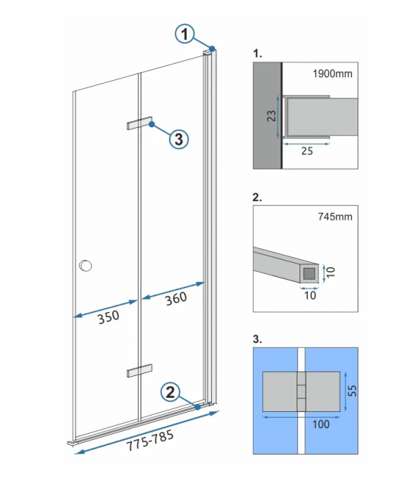 Cabină duș pliabilă de colț mărime 80x100 culoare crom Fold N2 Modul [7]