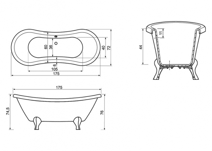 Cadă freestanding formă ovală 175x72x75 cm culoare albă model Anastasia [7]